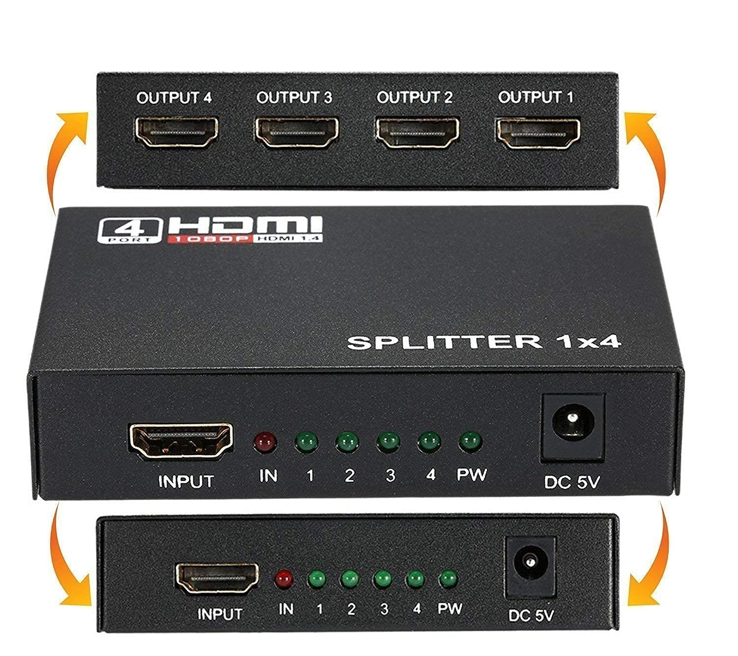 CABLELINK HDMI 1x4 Splitter, 4 Way HDMI Powered Splitter 4 Port HDMI Audio and Video Splitter 1080P 3D Support HD Hub Smart Splitter Box - One Input to Four Output.-6