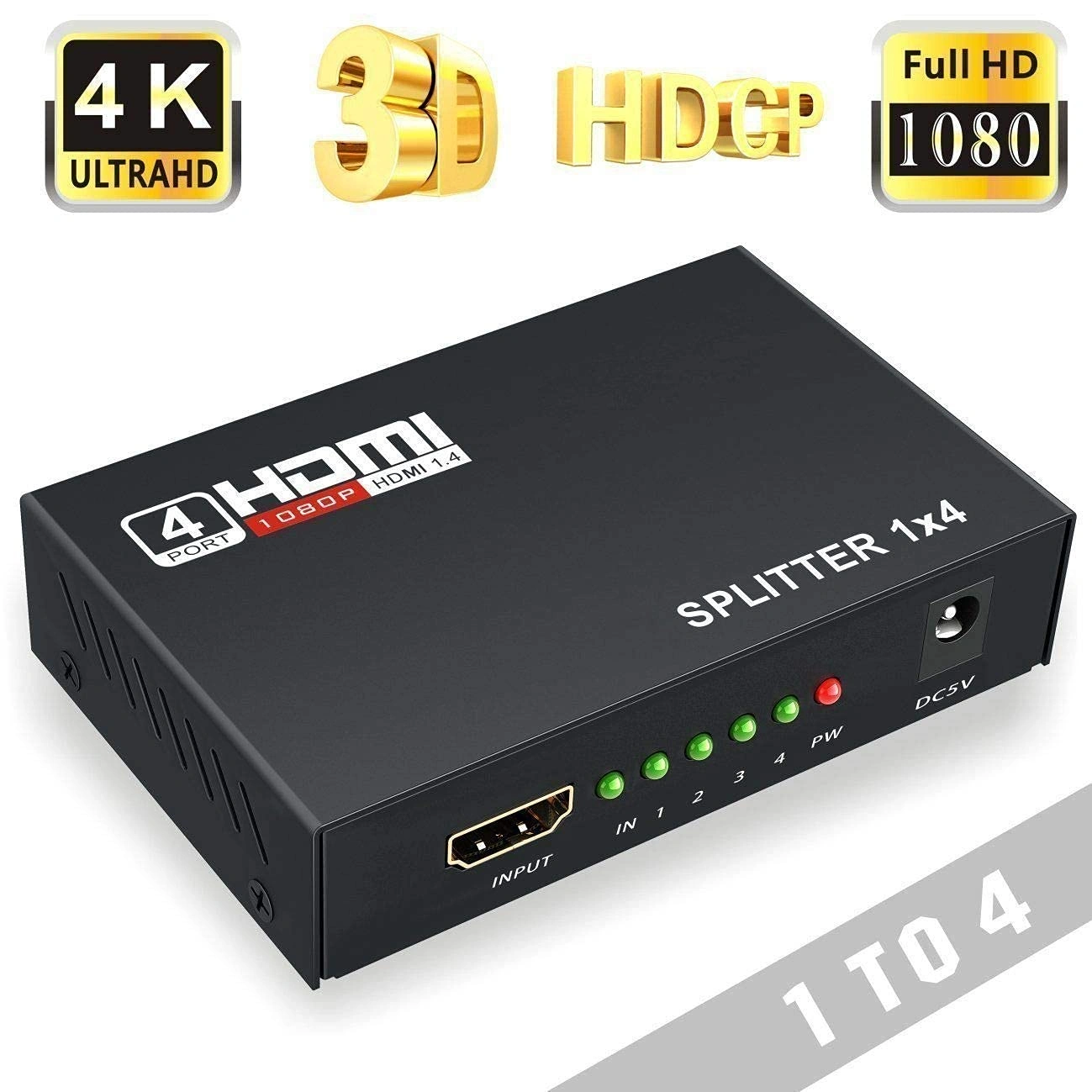 CABLELINK HDMI 1x4 Splitter, 4 Way HDMI Powered Splitter 4 Port HDMI Audio and Video Splitter 1080P 3D Support HD Hub Smart Splitter Box - One Input to Four Output.-7