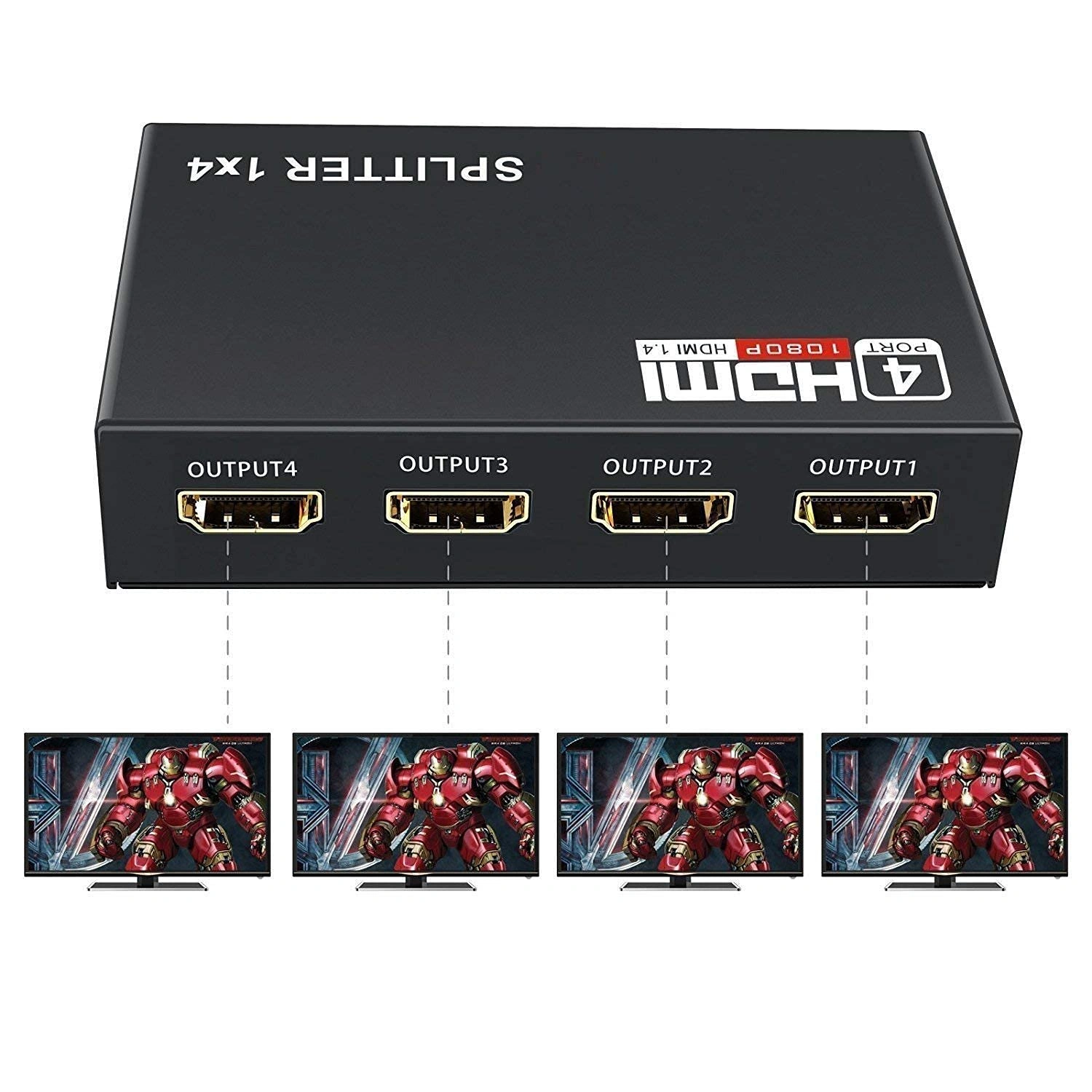 CABLELINK HDMI 1x4 Splitter, 4 Way HDMI Powered Splitter 4 Port HDMI Audio and Video Splitter 1080P 3D Support HD Hub Smart Splitter Box - One Input to Four Output.-8