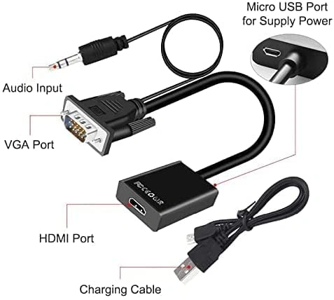 Cablelink VGA to HDMI Adapter VGA to HDMI Converter VGA Male to HDMI Female with 3.5MM Audio Jack Full HD 1080P for Connecting Monitor PC Laptop Computer Desktop HDTV Projector DVD Office Meeting-1