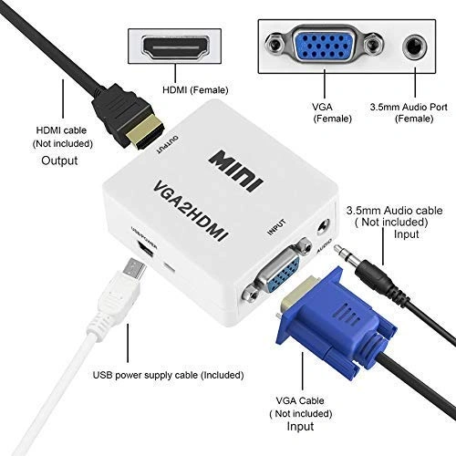 Cablelink VGA to HDMI, Mini HD 1080P 3.5mm Audio VGA to HDMI HD HDTV Video Converter Box Adapter VGA2HDMI for PC Laptop Dispaly Projector.-5