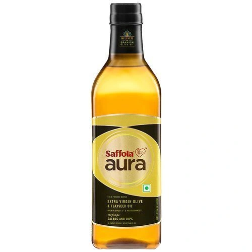 Saffola Aura Extra Virgin Olive &amp; Flaxseed Oil, 1 lt-Grains10871