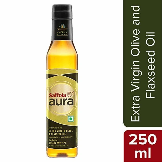 Saffola Aura Extra Virgin Olive &amp; Flaxseed Oil, 250 ml-Grains10872