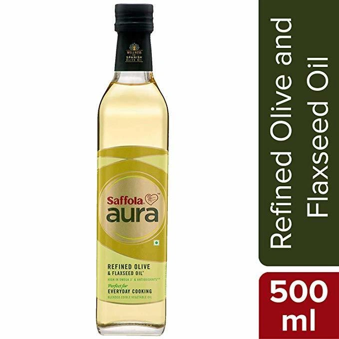 Saffola Aura Extra Virgin Olive &amp; Flaxseed Oil, 500 ml-Grains10873