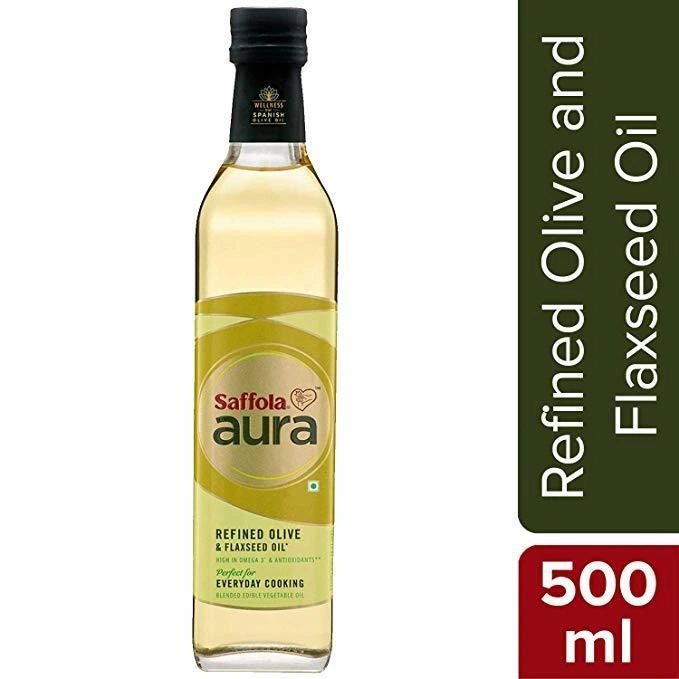 Saffola Aura Refined Olive &amp; Flaxseed Oil, 500 ml-Grains10875