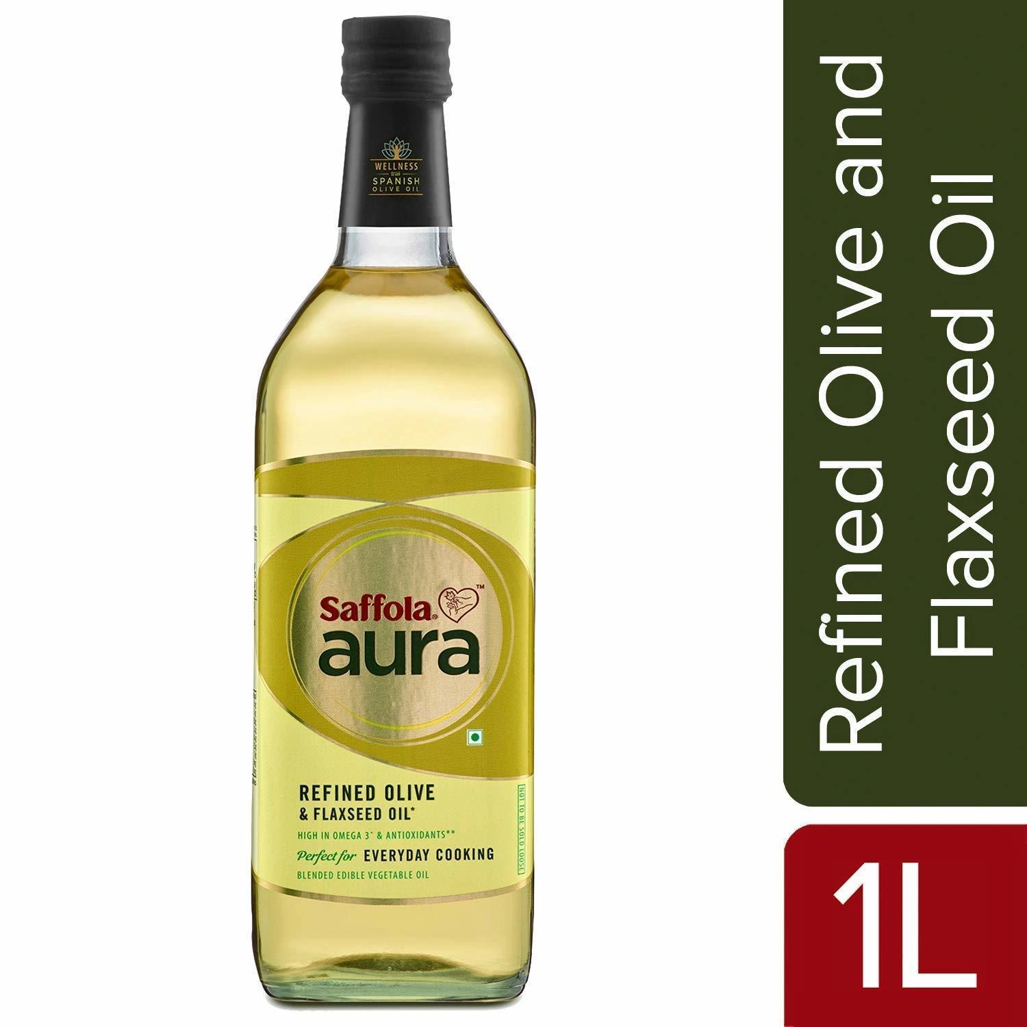 Saffola Aura Refined Olive &amp; Flaxseed Oil, 1 lt-Grains10876