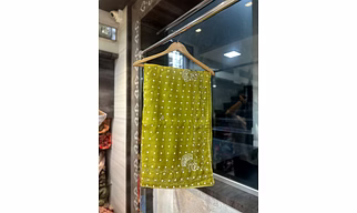 Exquisite Pure Upada Silk Saree with Bandhani Print and Handwork-MEHANDI