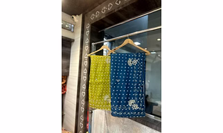 Exquisite Pure Upada Silk Saree With Bandhani Print And Handwork-BLUE