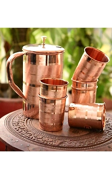 Pure Copper Beautiful Luxury 1.5 Liter Jug and 6 Copper Tumbler Glass set