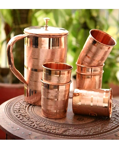 Pure Copper Beautiful Luxury 1.5 Liter Jug and 6 Copper Tumbler Glass set-S5