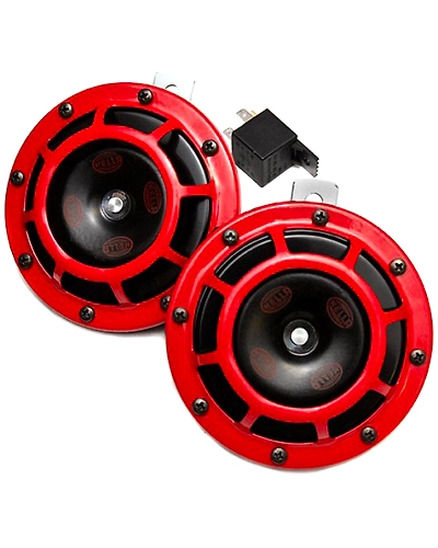 HELLA Red Grill Improved Signature Loud Sound Horn Set &amp; Relay Genuine Brand-Horn-1