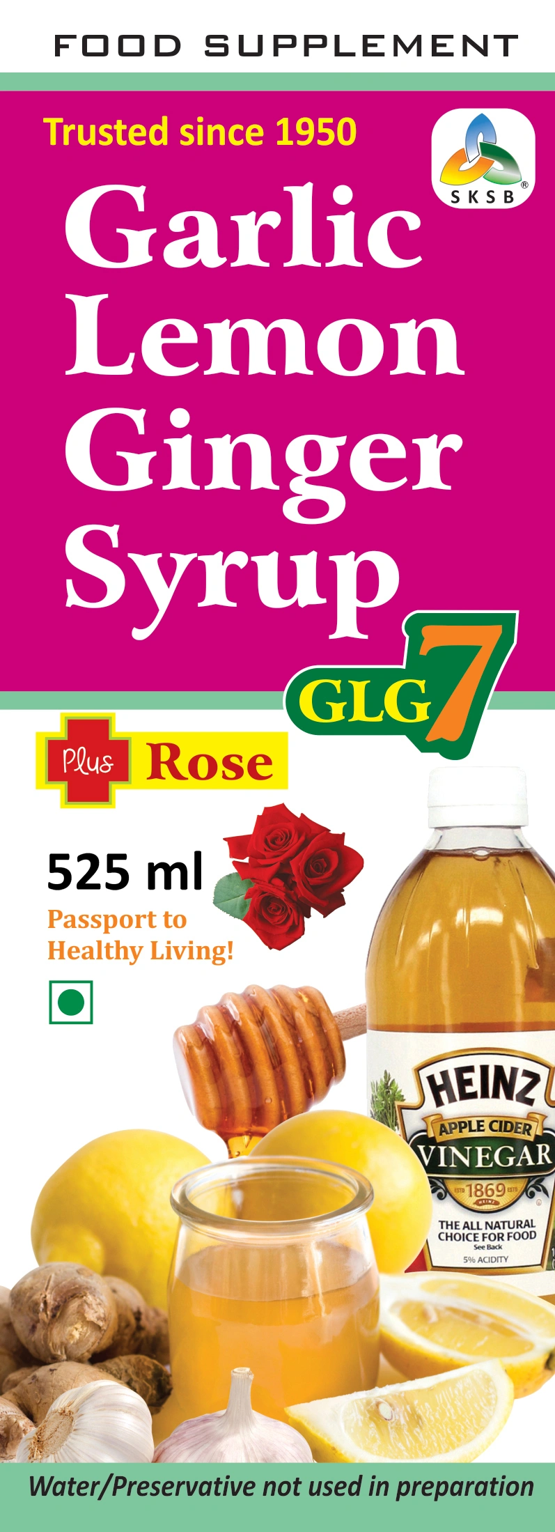 SKSB GLG7 Garlic Lemon Ginger Apple Cider Vinegar Turmeric Rose Coriander Honey Herbal Health Drink / Syrup - 525 ml-1