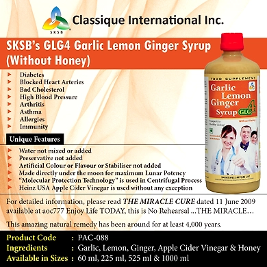 GLG4 Cardino Care Syrup Garlic Lemon Ginger Apple Cider Vinegar Syrup / Herbal Heart Care Drink - WITHOUT HONEY - 525 ml-2