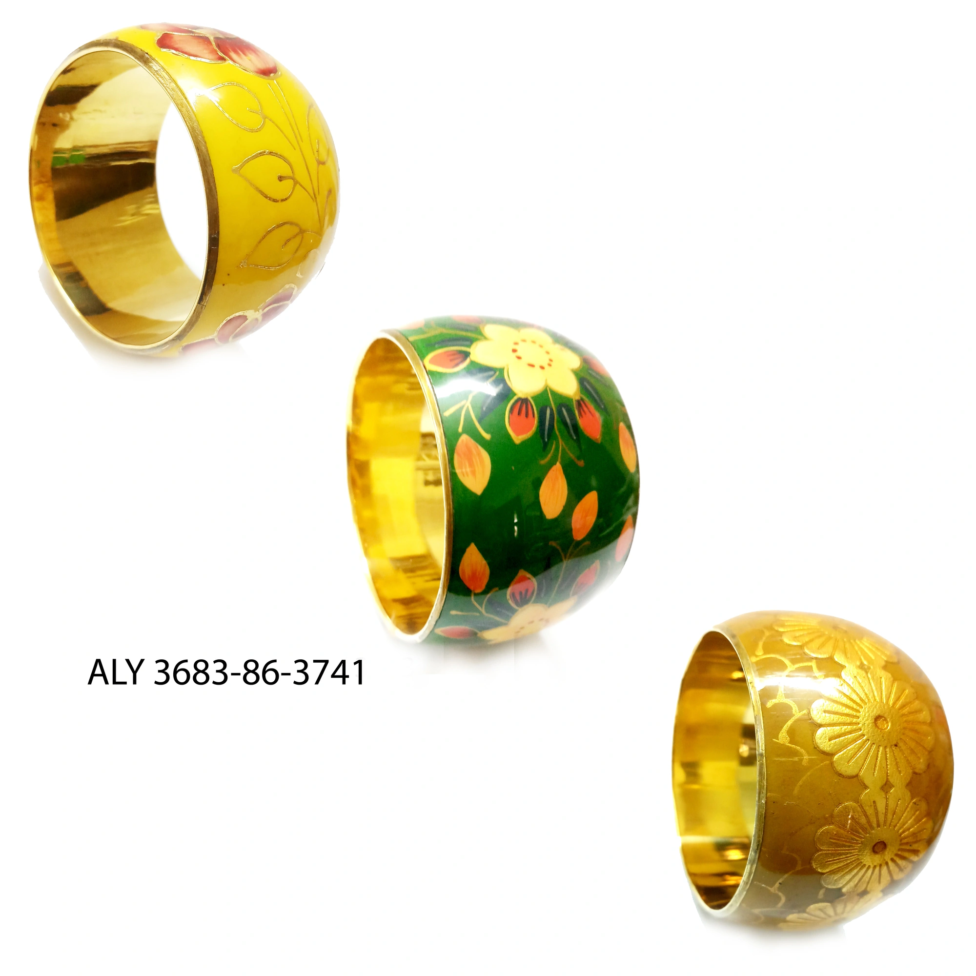 (Pack of 100 Boxes) Assorted Indian Green Golden Yellow Flowers Bracelet Set. Colours of Lively Bang-ALY3683_86_3741_Size24