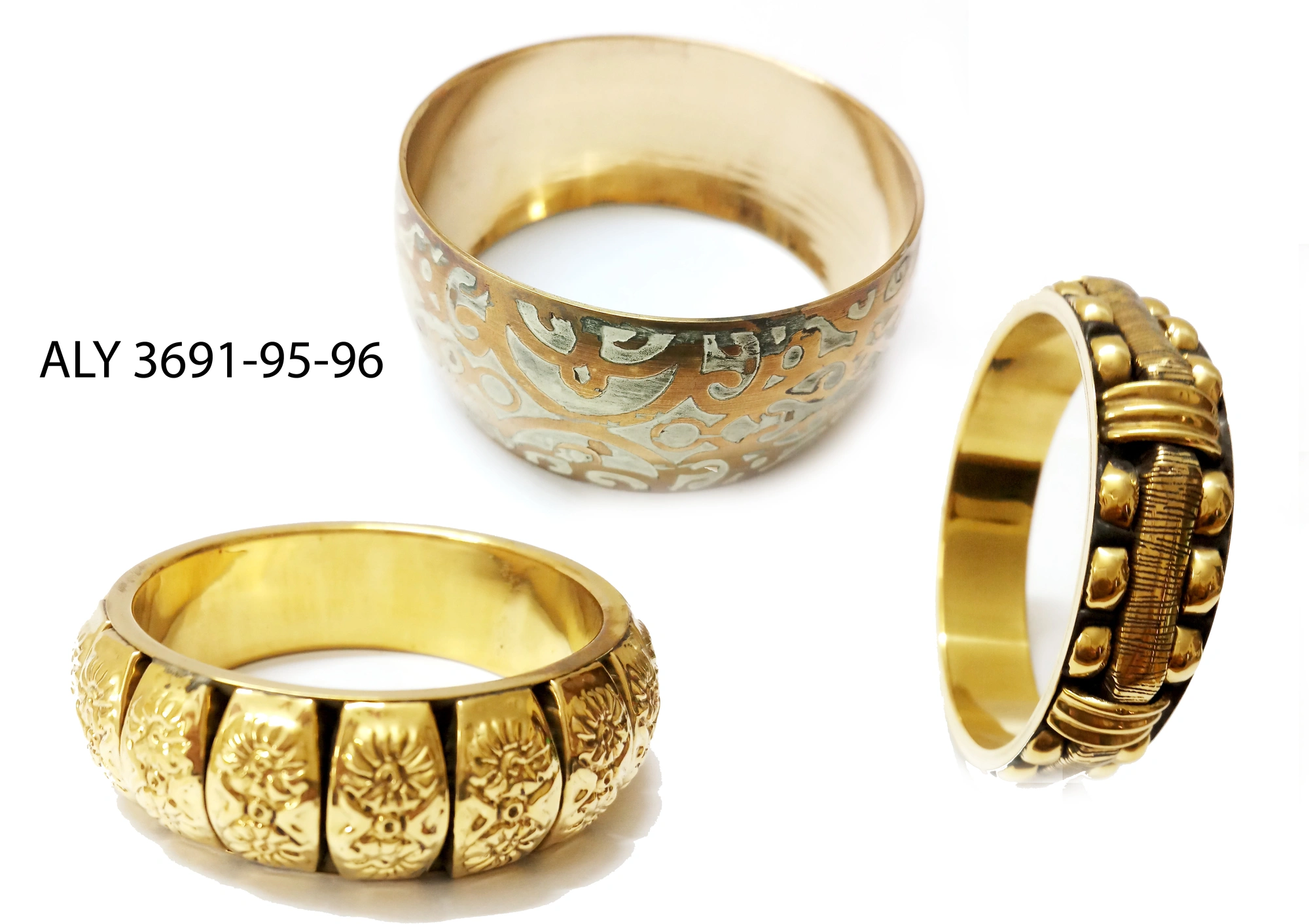 (Pack of 100 Boxes) Assorted Indian Hand Embossed Golden Bangle Set for all working ladies-ALY3691_95_96_Size24