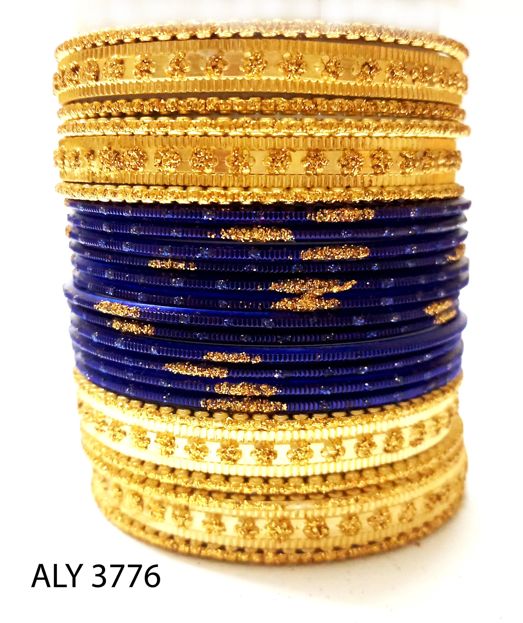 (Pack of 360 Boxes) Blue Golden Lovely Indian Bangle Set-ALY3776_Size24