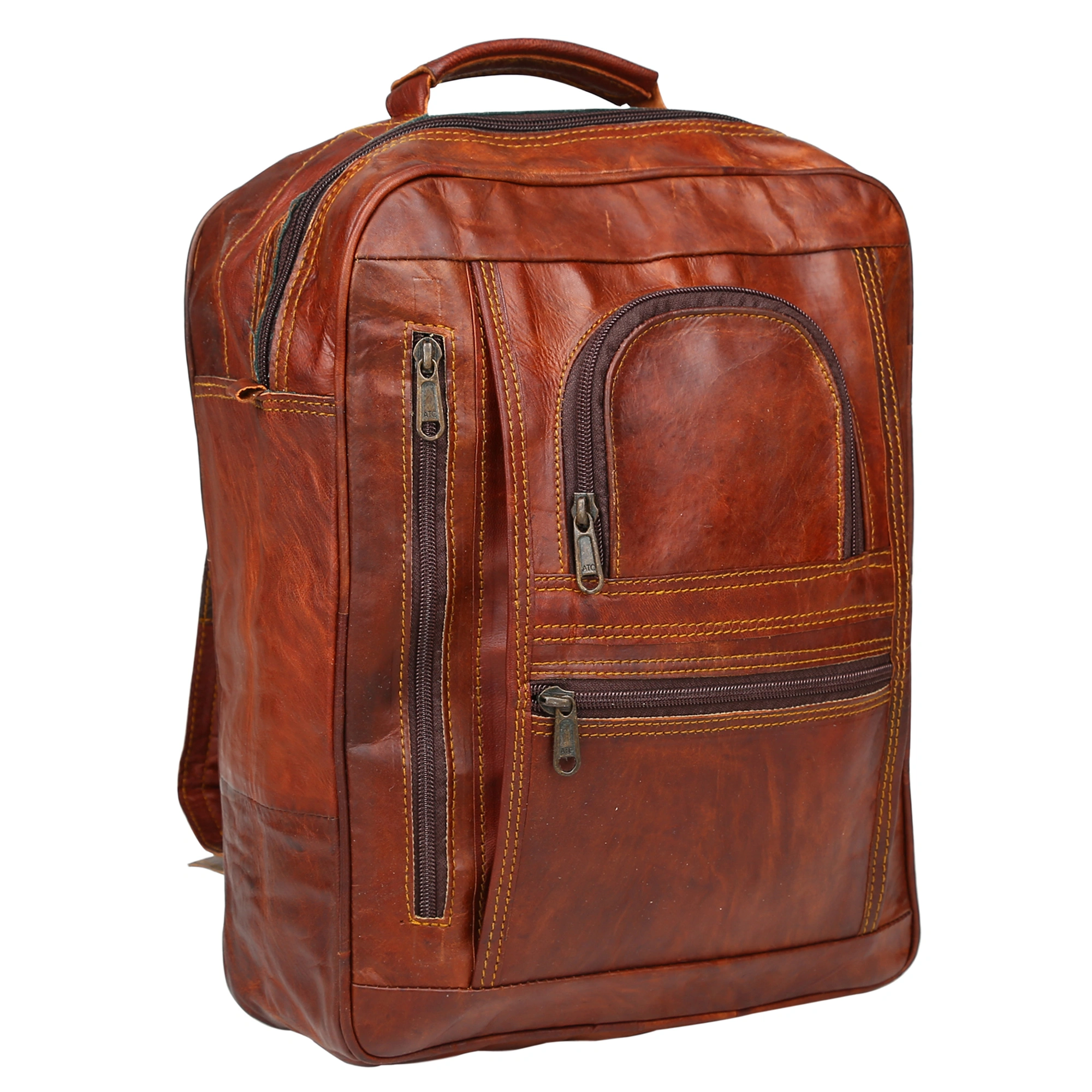 Desert Town Unisex Genuine Leather 14 Ltr. Vintage Brown Basic Multi-Purpose Backpack 11X15&quot;-(BP102)-BP102-11X15