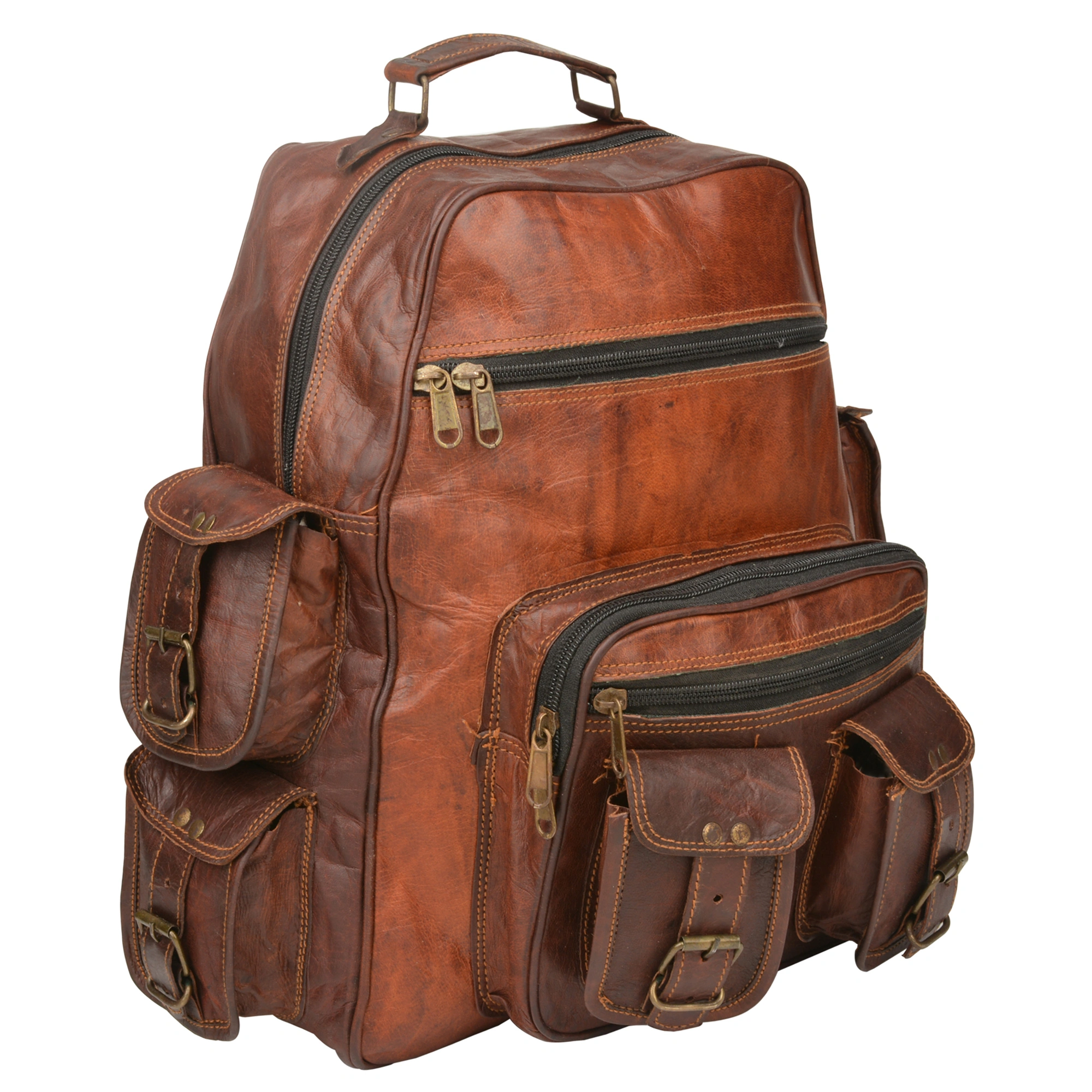 Desert Town Unisex Genuine Leather 15 Ltr. Vintage Brown Traveling Backpack 12X15&quot;-(BP103)-BP103-12X15