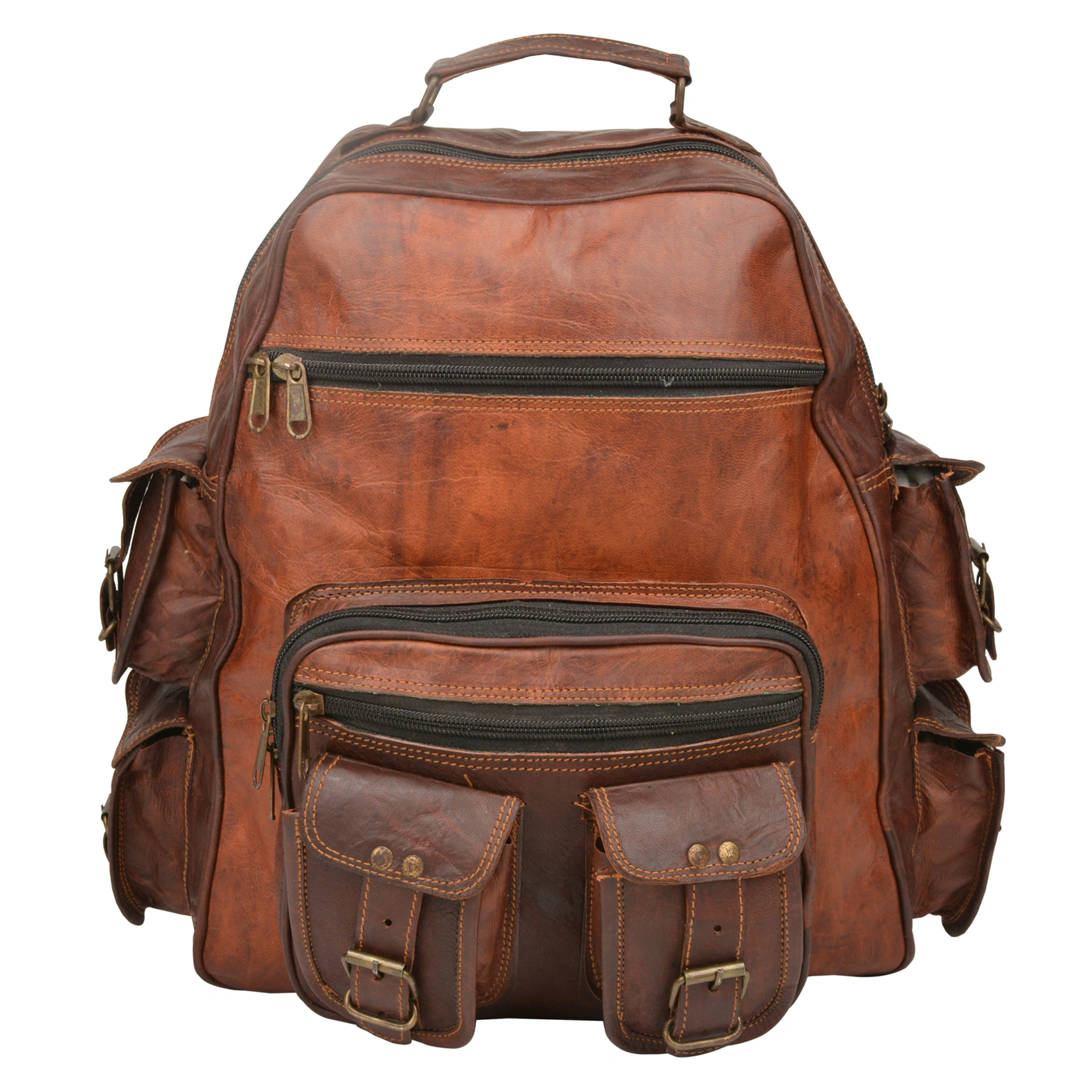 Desert Town Unisex Genuine Leather 15 Ltr. Vintage Brown Traveling Backpack 12X15&quot;-(BP103)-1