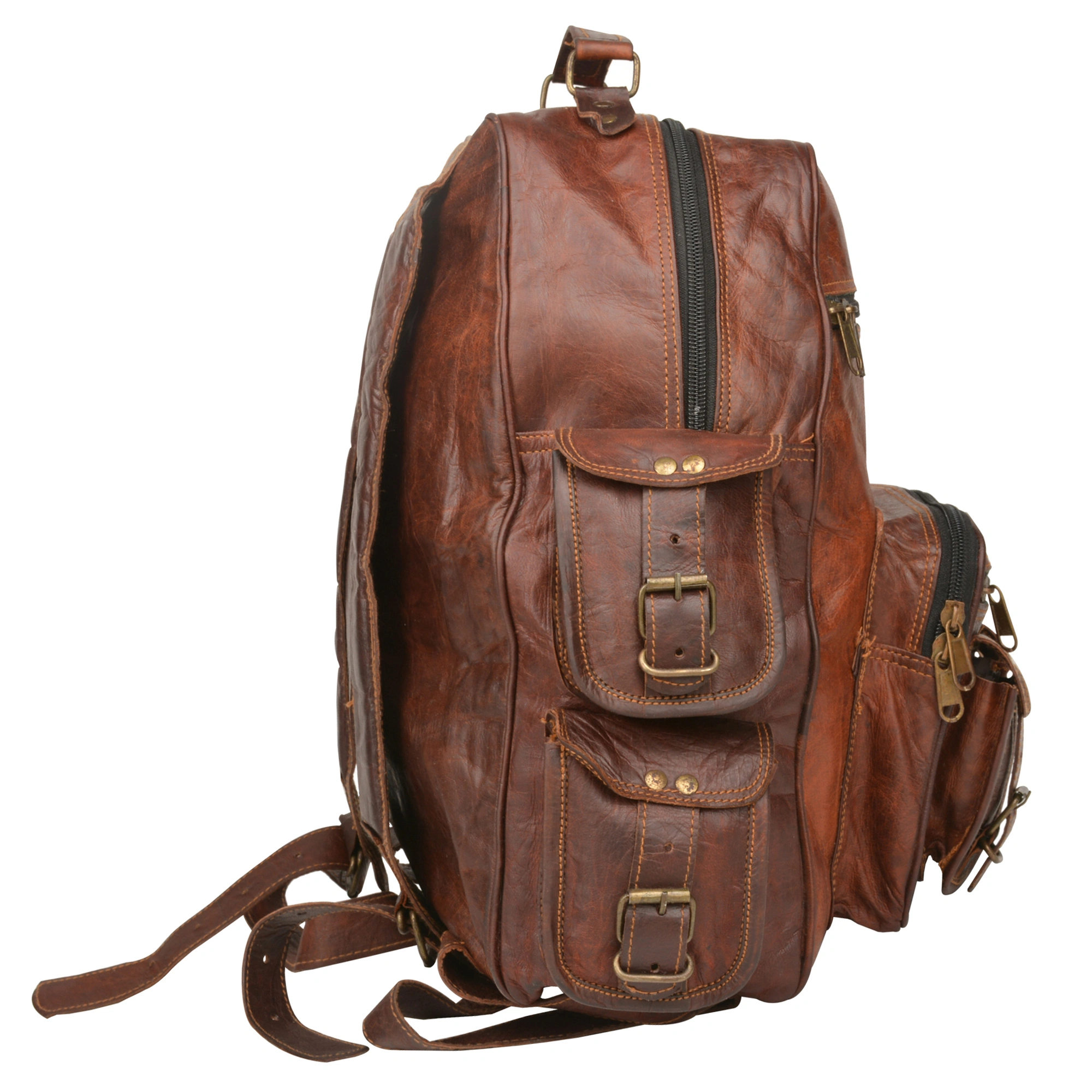 Desert Town Unisex Genuine Leather 15 Ltr. Vintage Brown Traveling Backpack 12X15&quot;-(BP103)-2