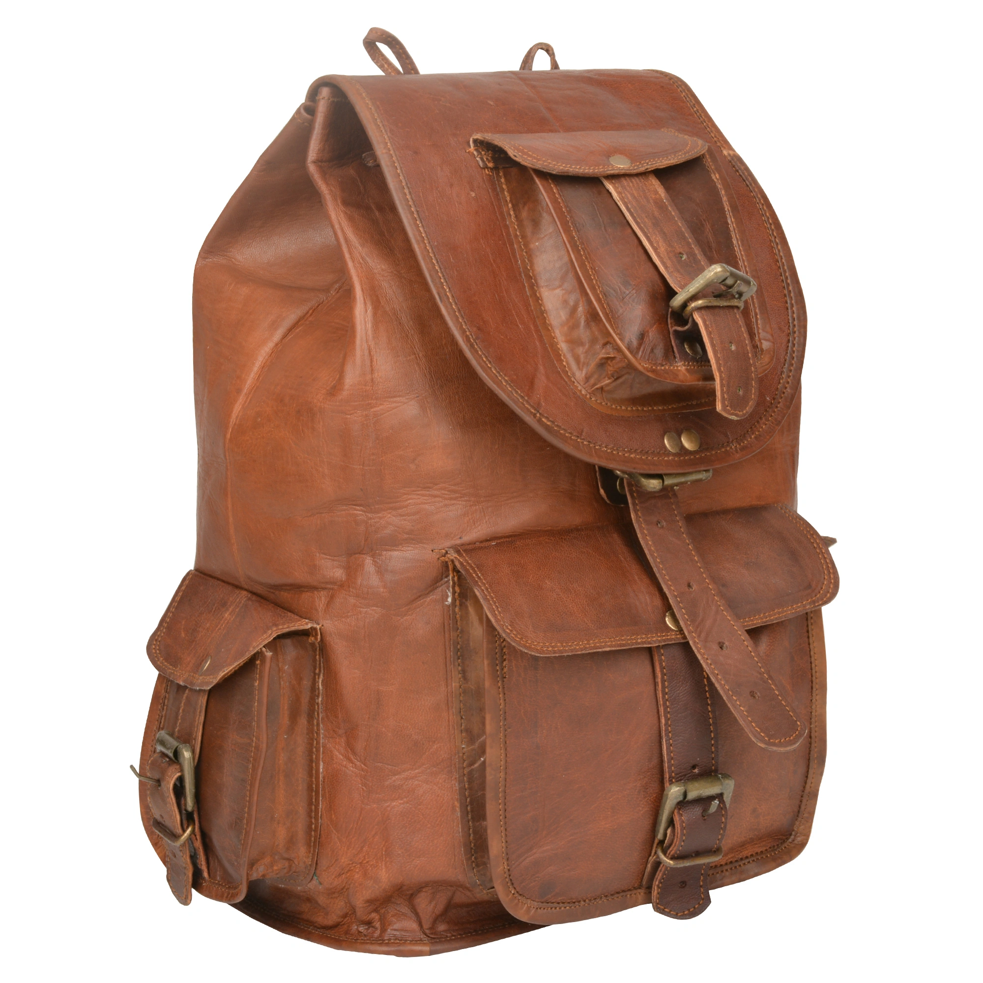 Desert Town Unisex Genuine Leather 11 Ltr. Vintage Brown Traveling Hiking Backpack 8X15&quot;-(BP105)-BP105-8X15