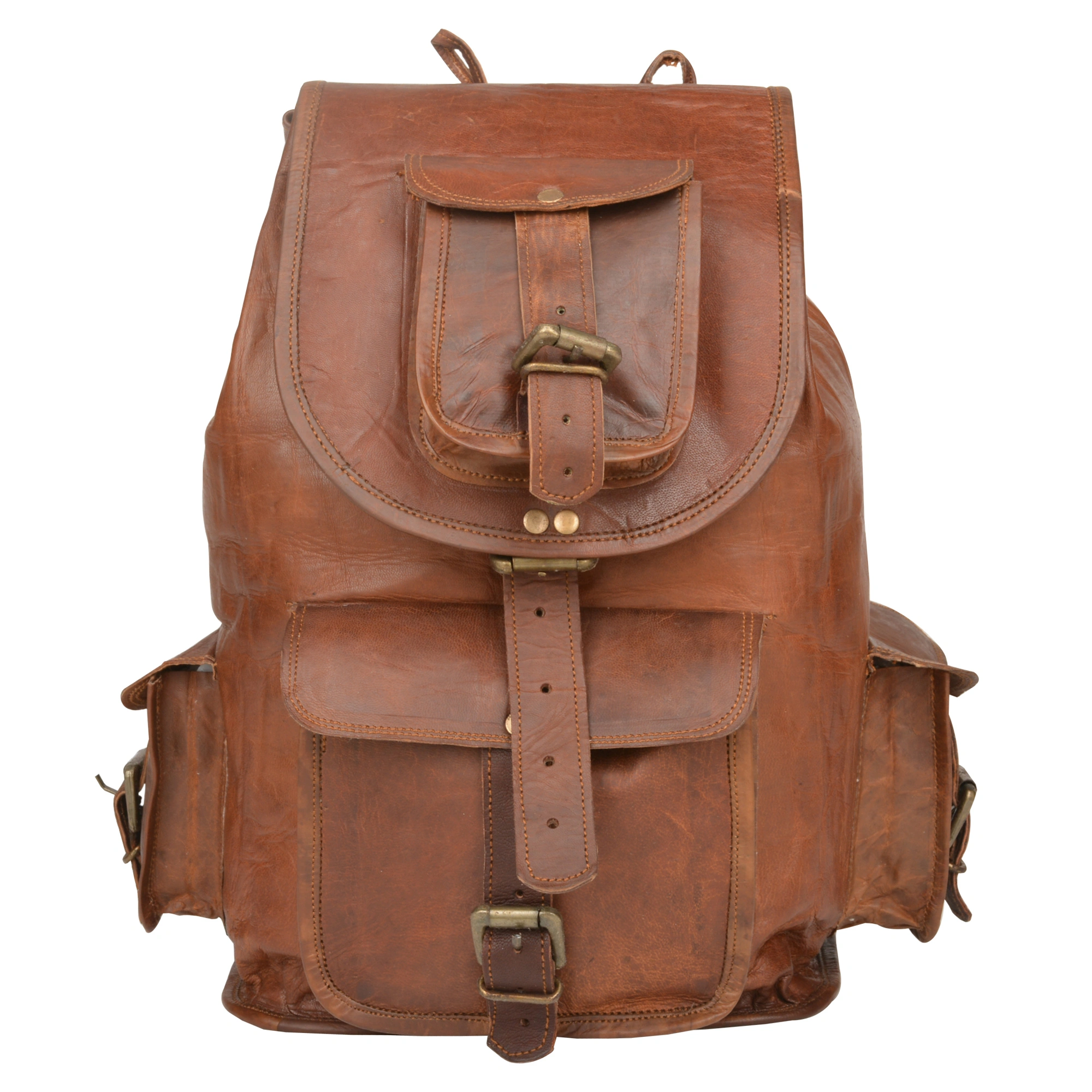 Desert Town Unisex Genuine Leather 11 Ltr. Vintage Brown Traveling Hiking Backpack 8X15&quot;-(BP105)-1