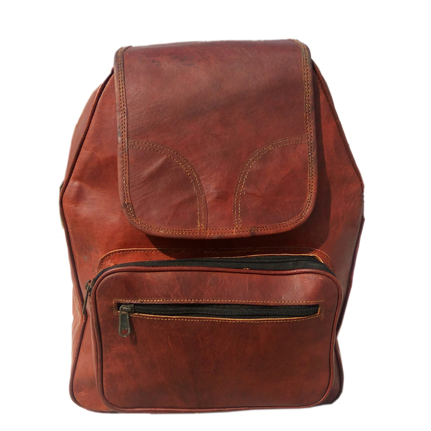 Desert Town Unisex Genuine Leather 4 Ltr. Vintage Brown Basic Multi-Purpose Backpack 12X16&quot;-(BP107)-BP107-12X16