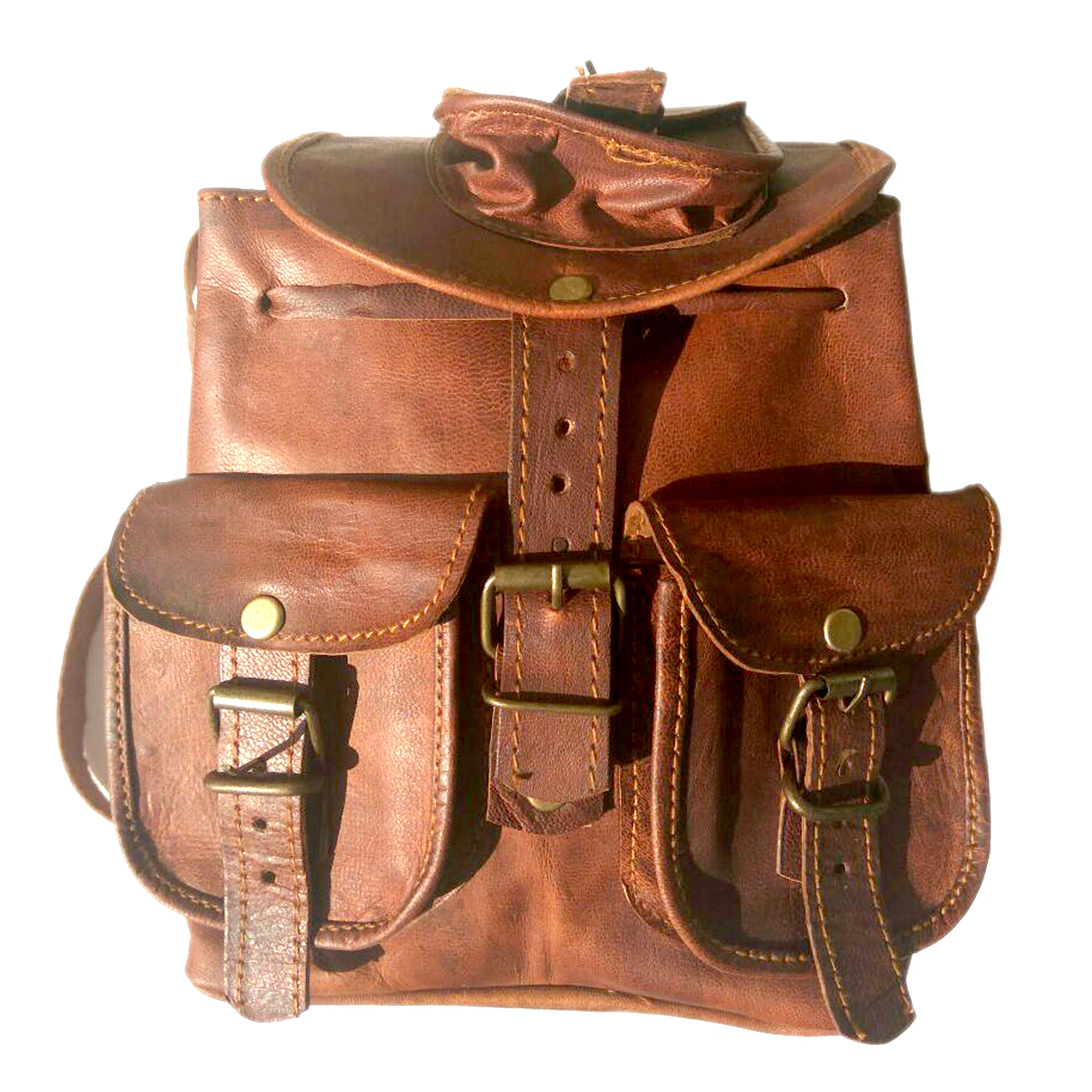 Desert Town Unisex Genuine Leather 4 Ltr. Vintage Brown Traveling Backpack 8X8&quot;-(BP111)-BP111-8X8