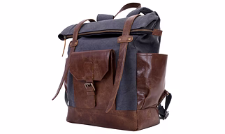 Desert Town Unisex Genuine Leather  & Canvas 29 Ltr. Brown & Blue Traveling Backpack 17X20"-(BP119)