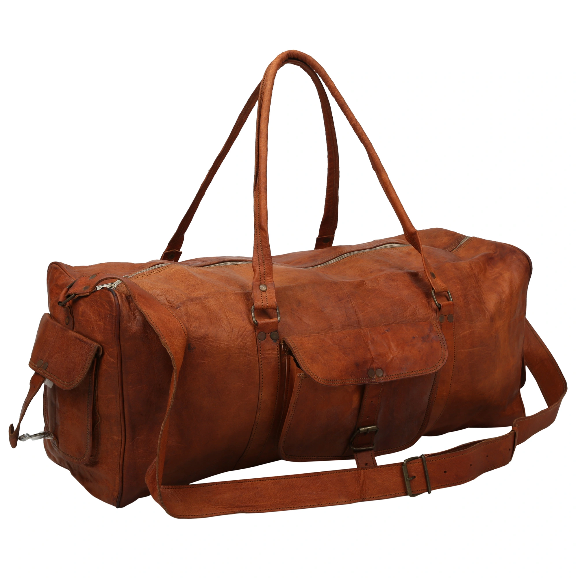 Desert Town Unisex Genuine Leather 30 Ltr. Vintage Brown Traveling Duffel Bag 22X9&quot;-(DUFF101)-DUFF101-22X9