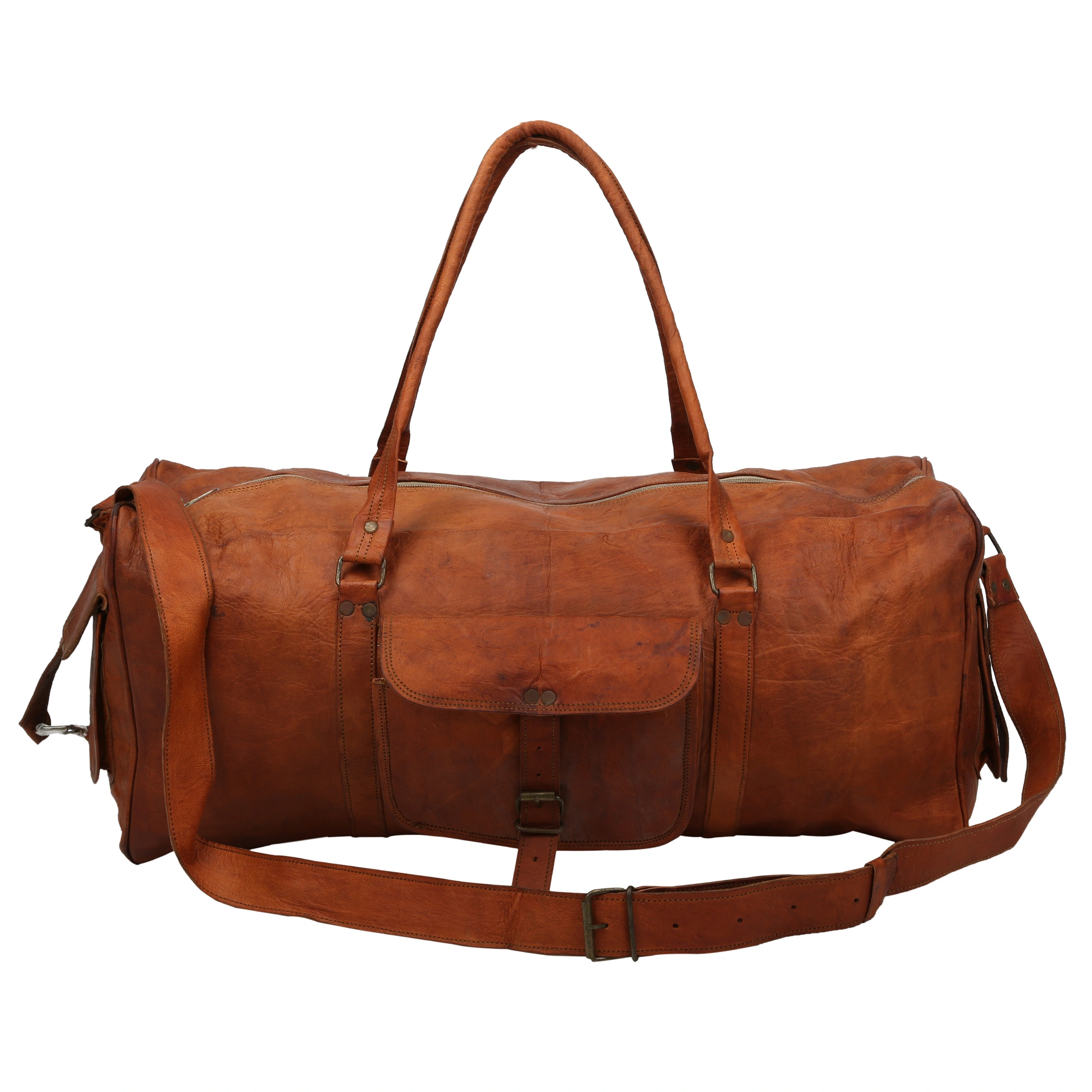 Desert Town Unisex Genuine Leather 38 Ltr. Vintage Brown Traveling Duffel Bag 24X10&quot;-(DUFF101)-1