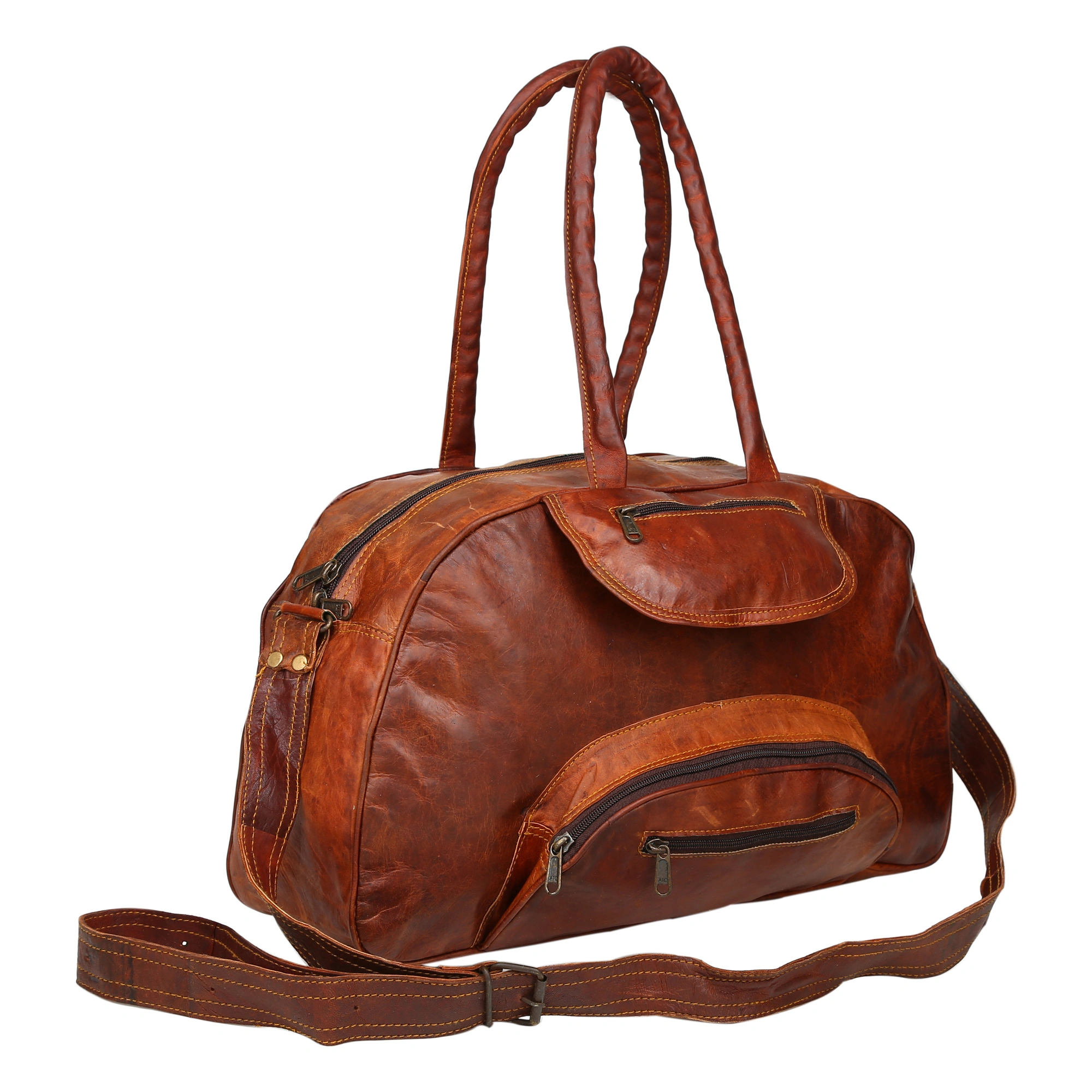 Desert Town Unisex Genuine Leather 14 Ltr. Vintage Brown Sports &amp; Gym Duffel Bag 18X9&quot;-(DUFF102)-DUFF102-18X9