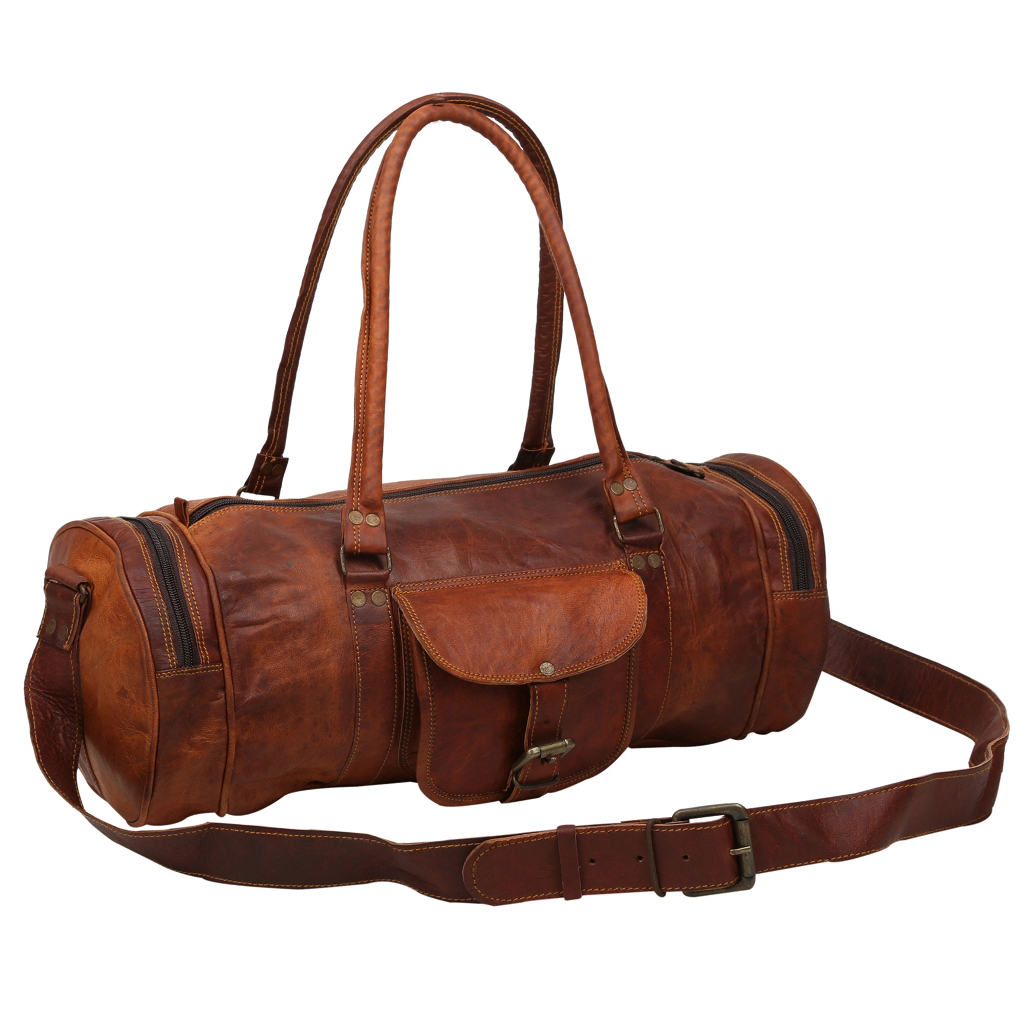 Desert Town Unisex Genuine Leather 35 Ltr. Vintage Brown Sports &amp; Gym Duffel Bag 22X10&quot;-(DUFF104)-DUFF104-22X10