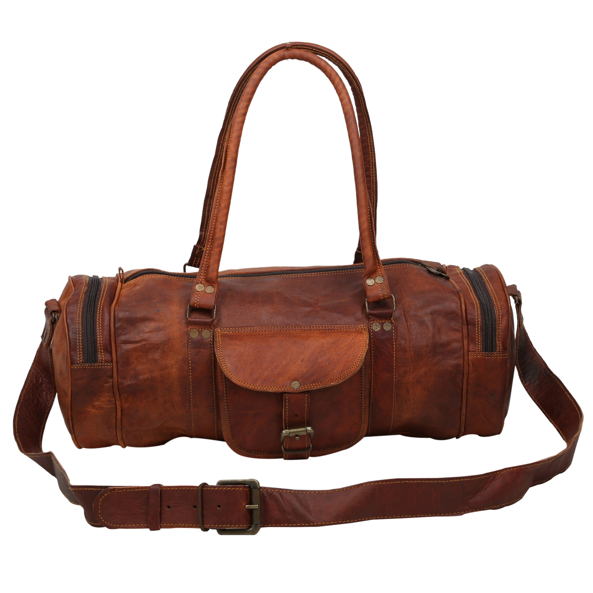 Desert Town Unisex Genuine Leather 38 Ltr. Vintage Brown Traveling Duffel Bag 24X10&quot;-(DUFF104)-1