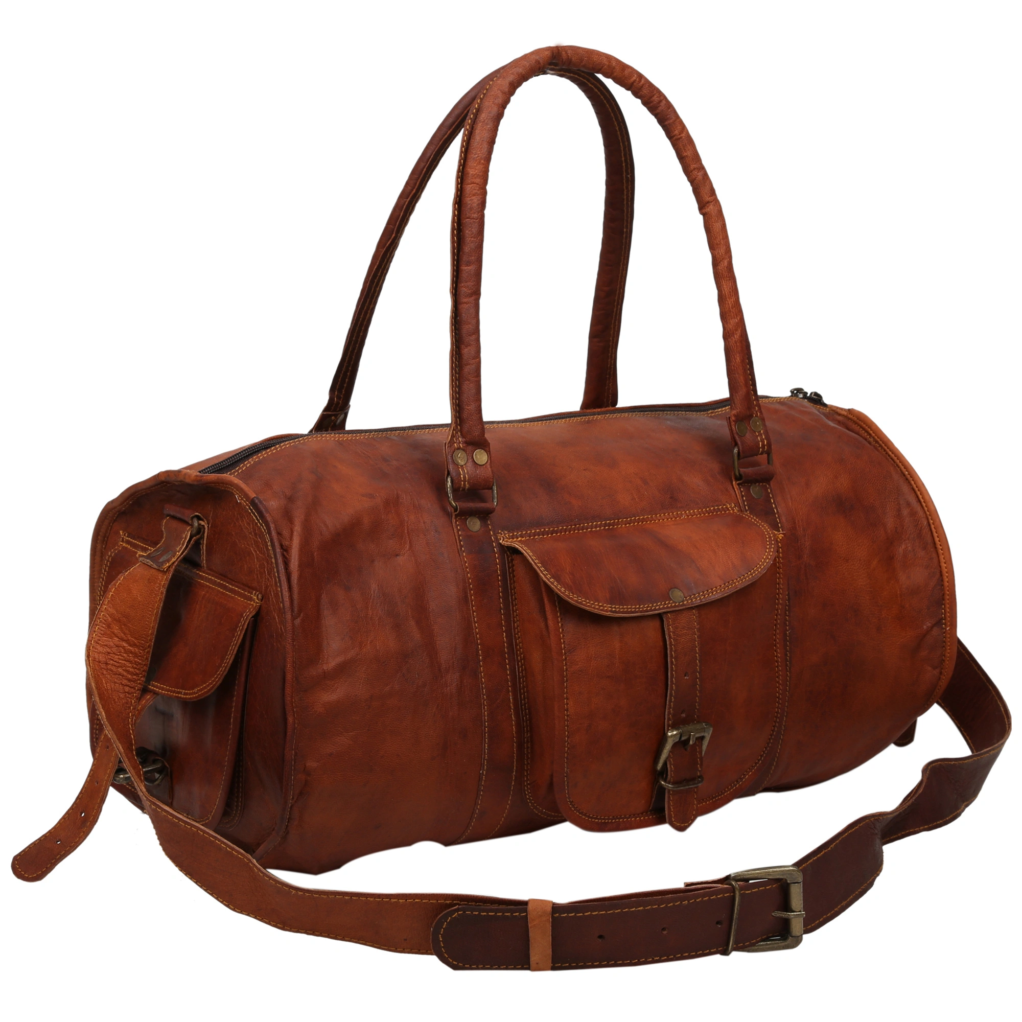 Desert Town Unisex Genuine Leather 29 Ltr. Vintage Brown Sports &amp; Gym Duffel Bag 18X10&quot;-(DUFF105)-DUFF105-18X10