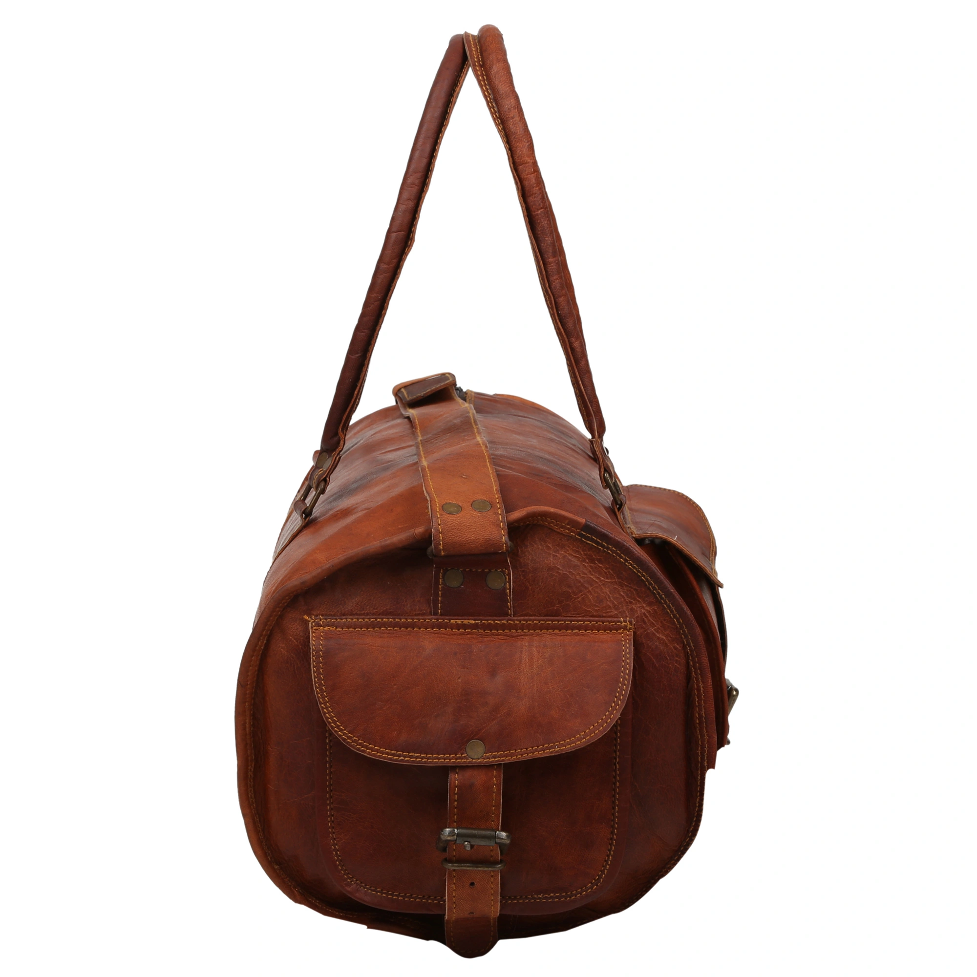 Desert Town Unisex Genuine Leather 27 Ltr. Vintage Brown Sports &amp; Gym Duffel Bag 20X9&quot;-(DUFF105)-2