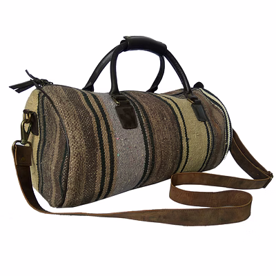 desert town unisex leather & cotton rugs 26 ltr. brown traveling duffel bag 20x10"-(duff108)