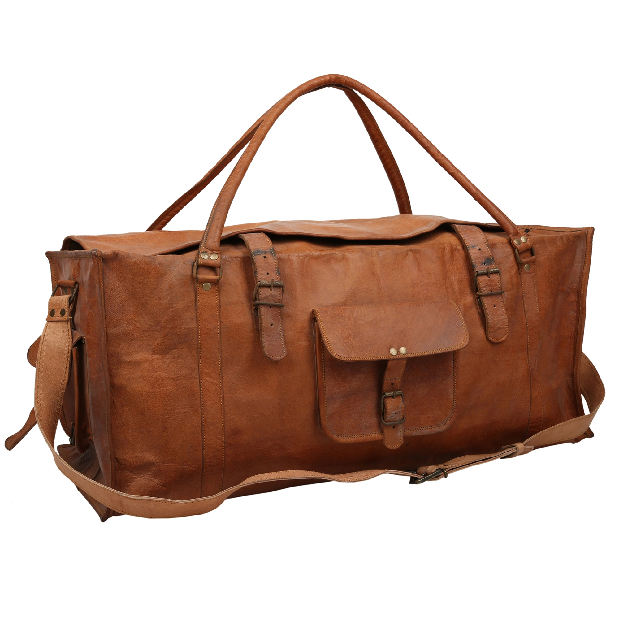 Desert Town Unisex Genuine Leather 27 Ltr. Vintage Brown Travel Duffel Bag 20X9&quot;-(LUGG107)-LUGG107-20X9