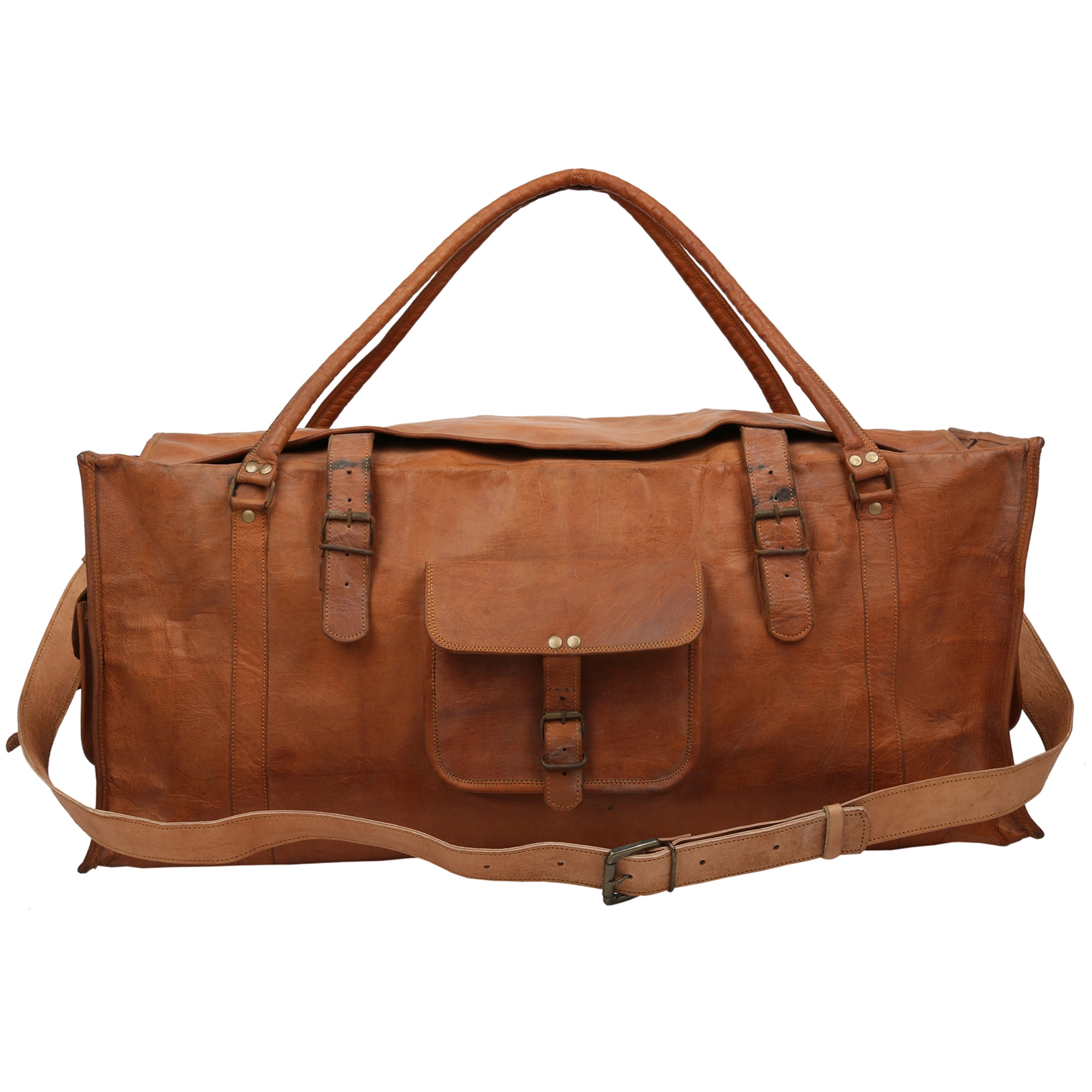 Desert Town Unisex Genuine Leather 38 Ltr. Vintage Brown Traveling Duffel Bag 24X10&quot;-(LUGG107)-1