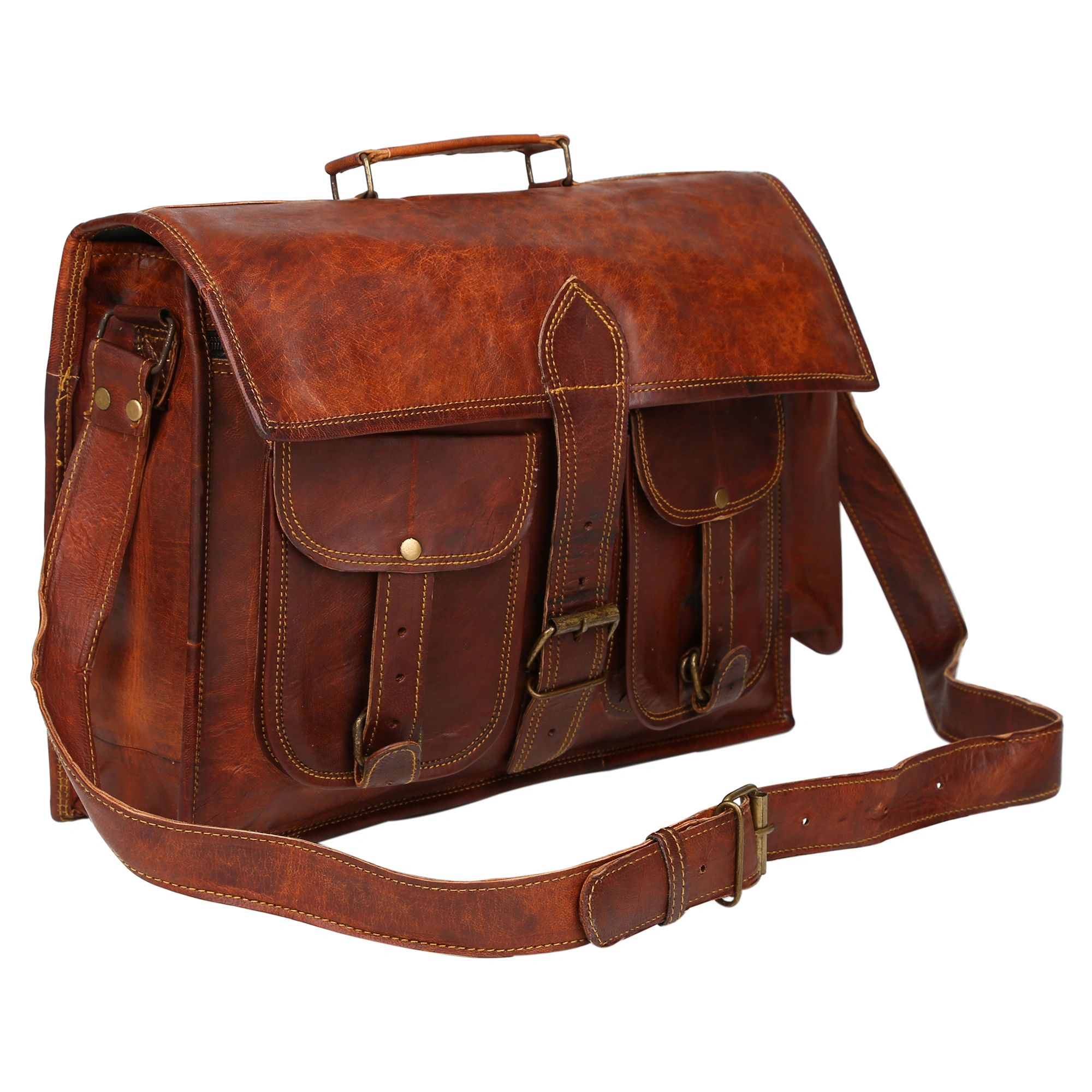 Desert Town Unisex Genuine Leather 11 Ltr. Vintage Brown Laptop Messenger Bag 15X11&quot;-(MESS101)-MESS101-15X11