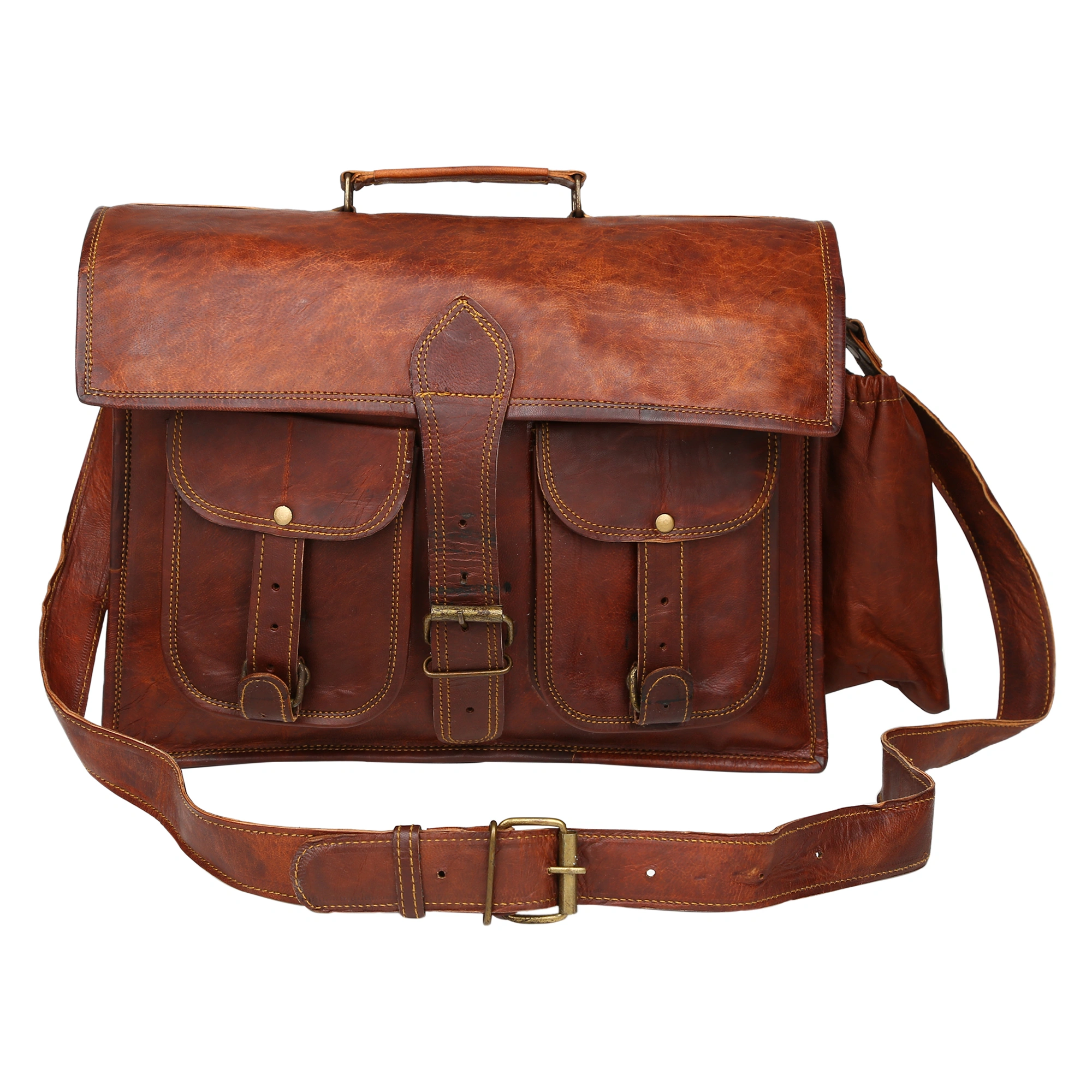 Desert Town Unisex Genuine Leather 11 Ltr. Vintage Brown Laptop Messenger Bag 15X11&quot;-(MESS101)-1