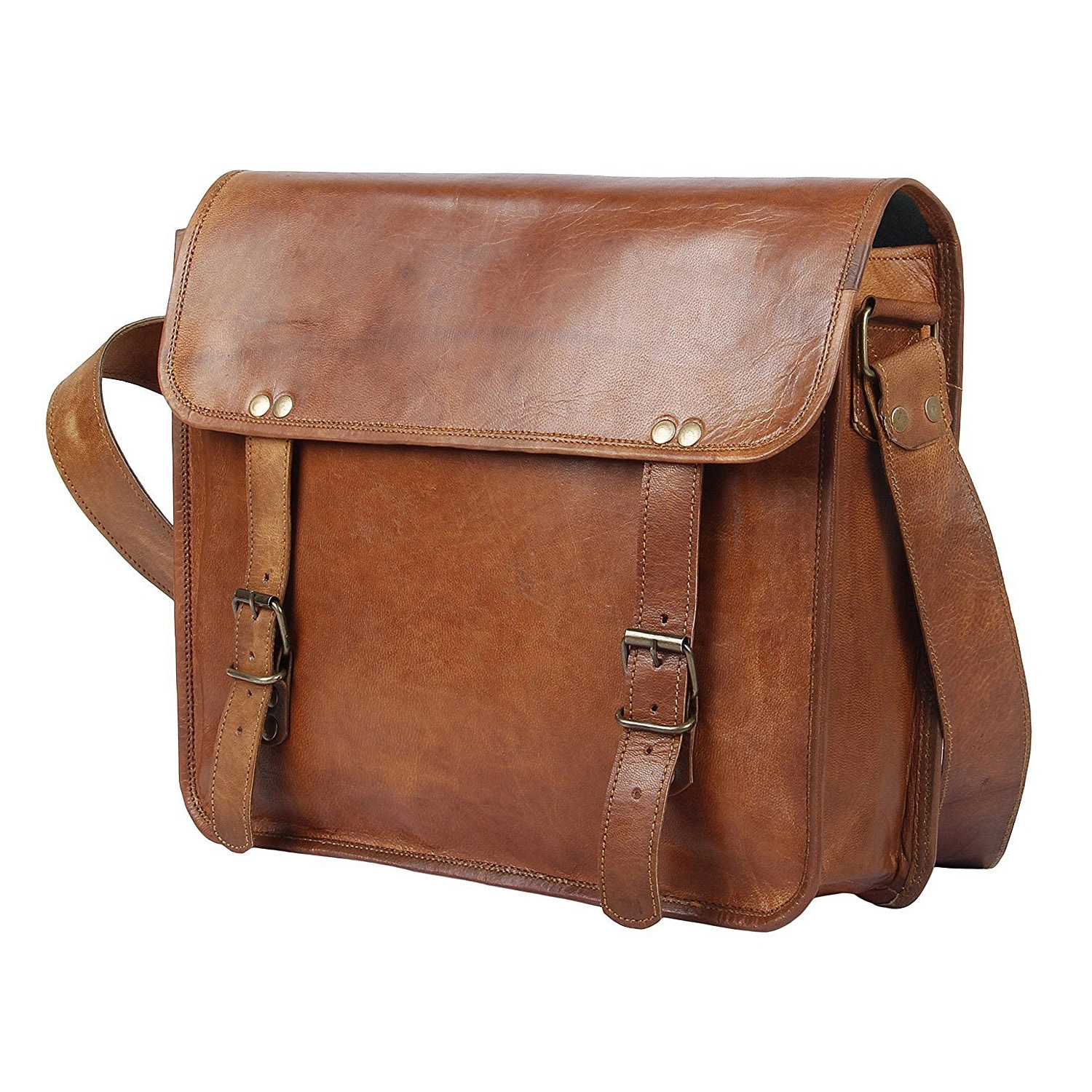 Desert Town Unisex Genuine Leather 11 Ltr. Vintage Brown Laptop Messenger Bag 15X11&quot;-(MESS106)-MESS106-15X11