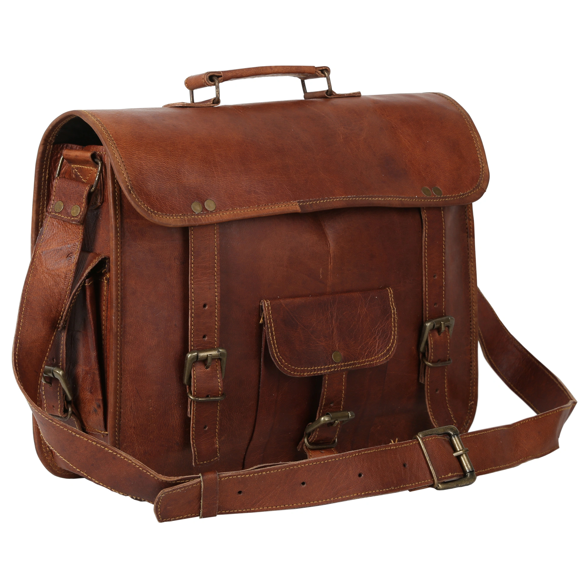 Desert Town Unisex Genuine Leather 11 Ltr. Vintage Brown Laptop Messenger Bag 15X11&quot;-(MESS112)-MESS112-15X11