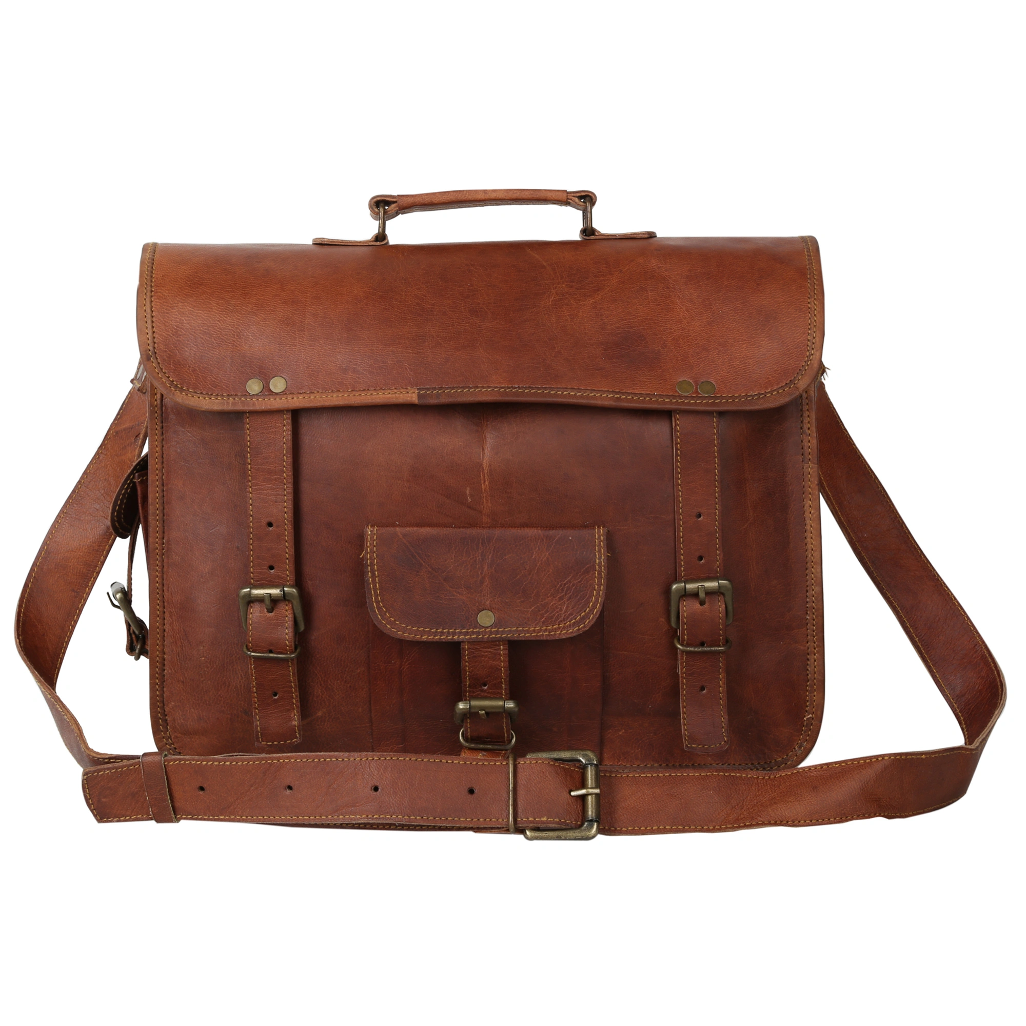 Desert Town Unisex Genuine Leather 11 Ltr. Vintage Brown Laptop Messenger Bag 15X11&quot;-(MESS112)-1