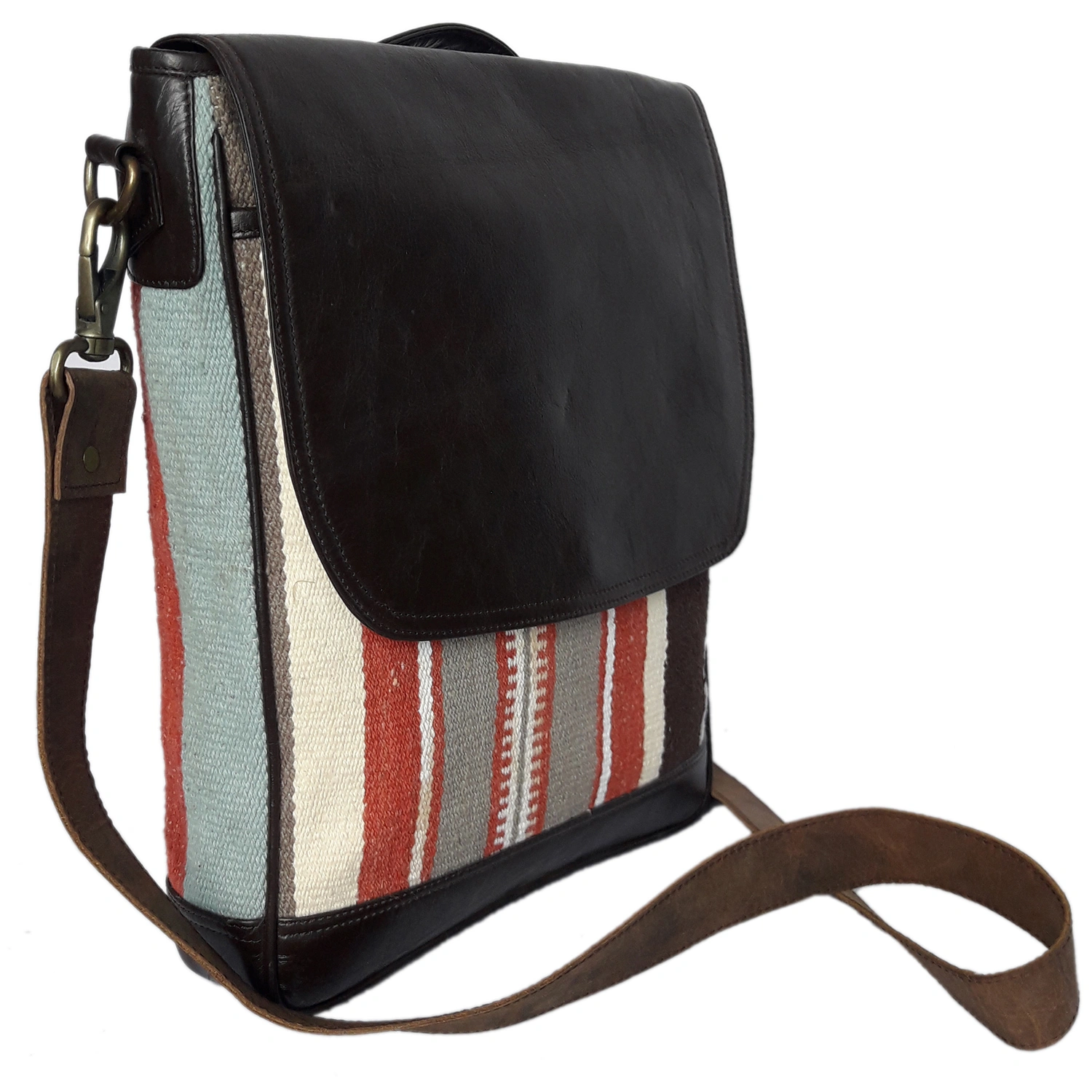 Desert Town Unisex Leather &amp; Cotton Rugs 6 Ltr. Multicolor Laptop Messenger Bag 12X14&quot;-(MESS114)-MESS114-12X14