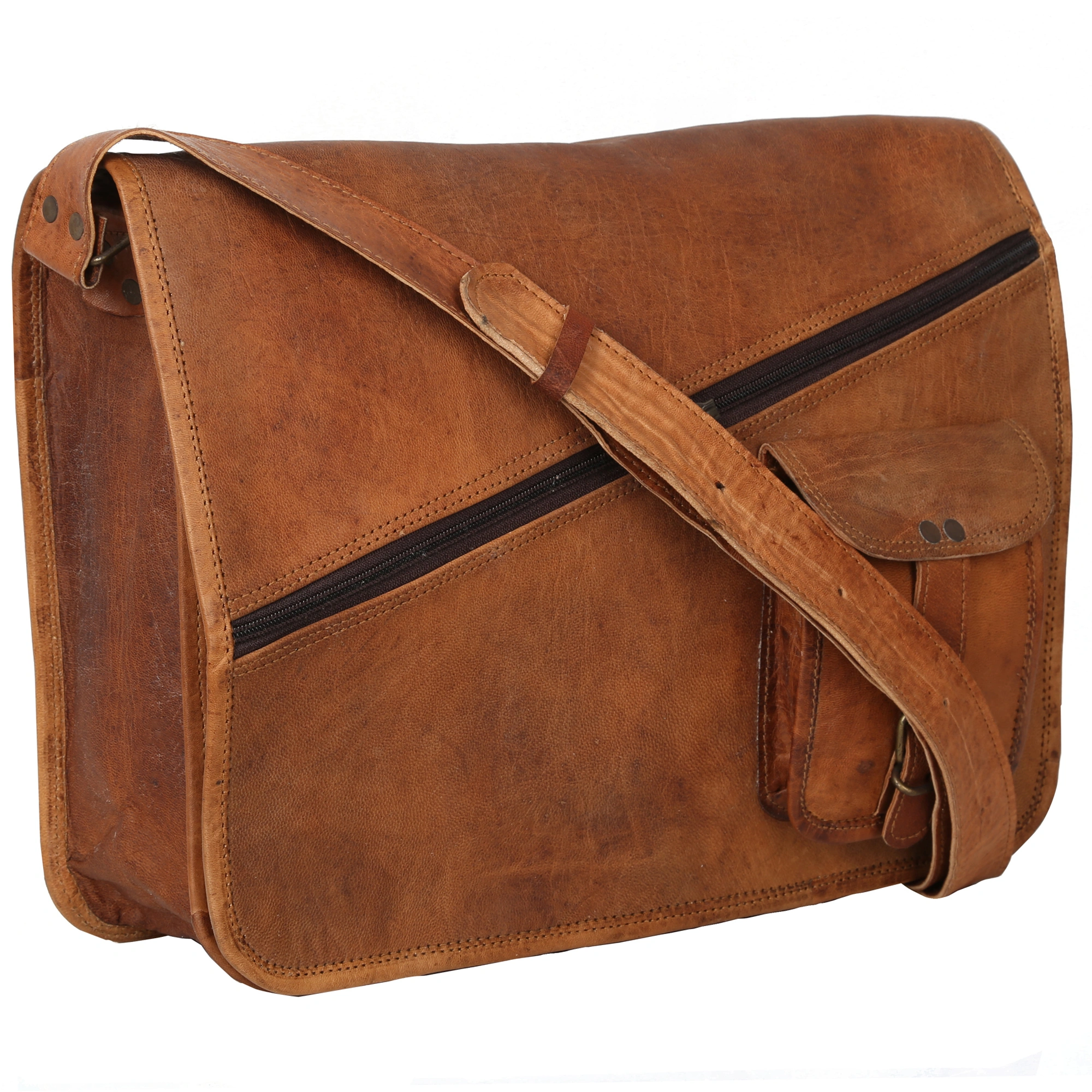 Desert Town Unisex Genuine Leather 11 Ltr. Vintage Brown Laptop Messenger Bag 15X11&quot;-(MESS115)-MESS115-15X11