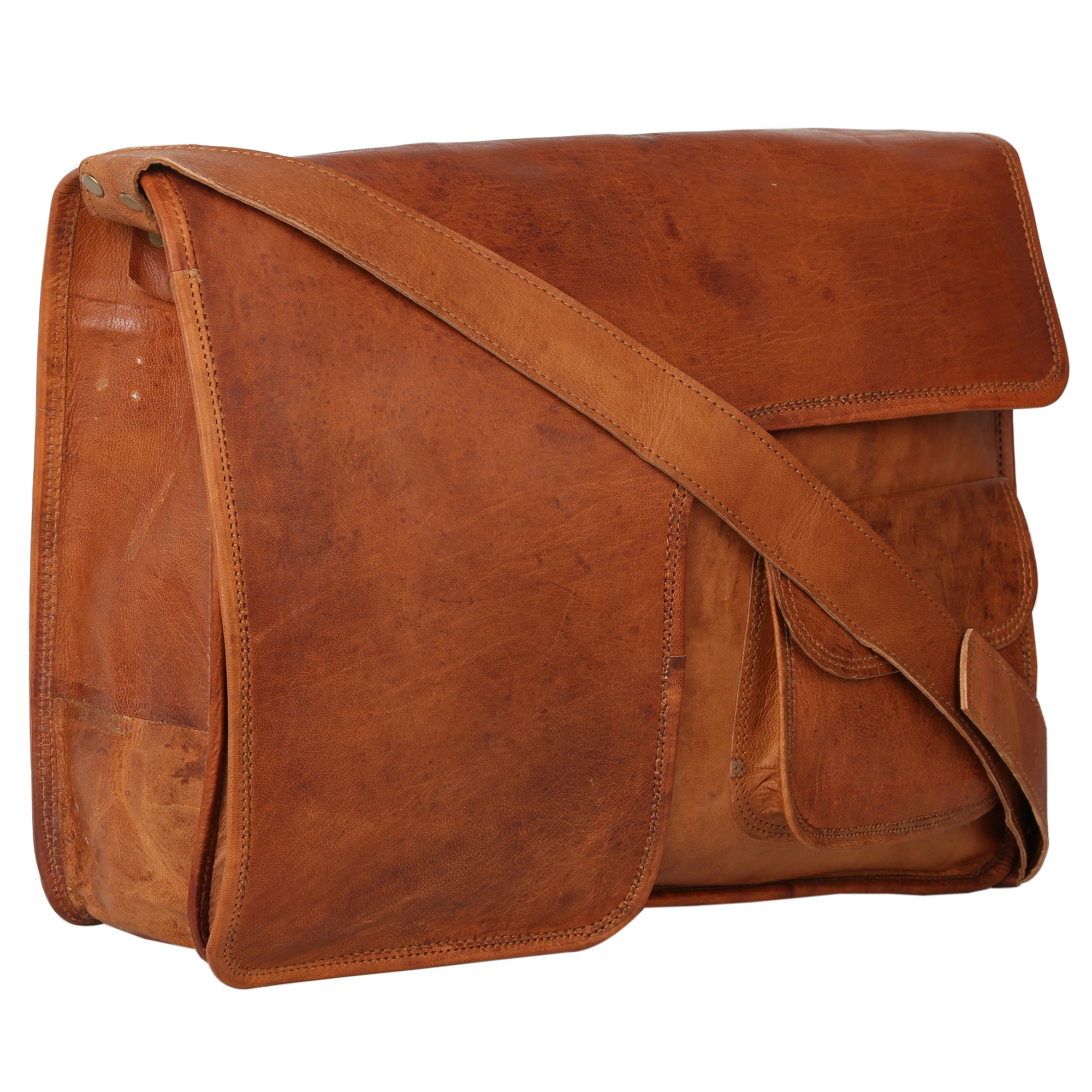 Desert Town Unisex Genuine Leather 11 Ltr. Vintage Brown Laptop Messenger Bag 15X11&quot;-(MESS116)-MESS116-15X11