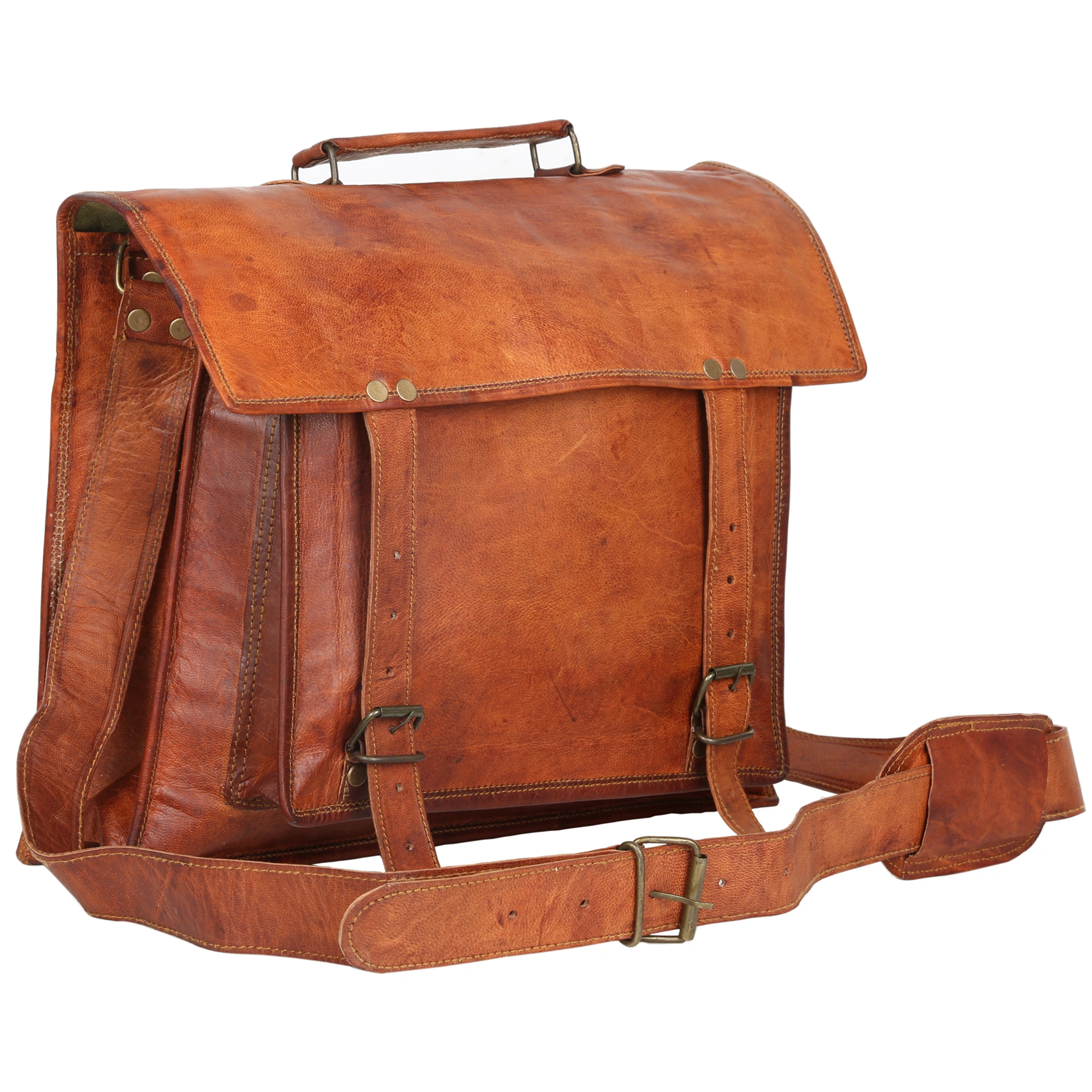 Desert Town Unisex Genuine Leather 11 Ltr. Vintage Brown Laptop Messenger Bag 15X11&quot;-(MESS118)-MESS118-15X11