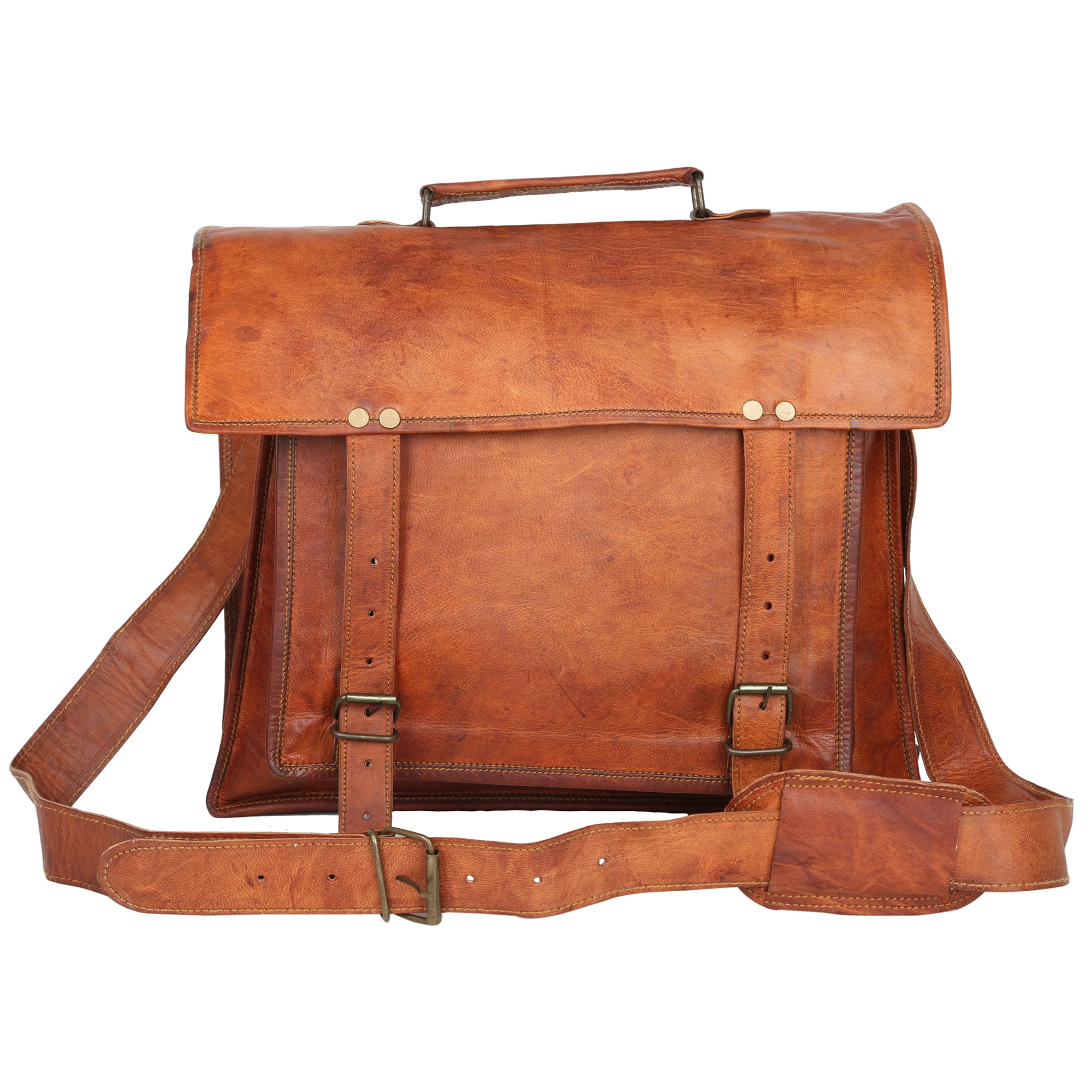 Desert Town Unisex Genuine Leather 11 Ltr. Vintage Brown Laptop Messenger Bag 15X11&quot;-(MESS118)-1