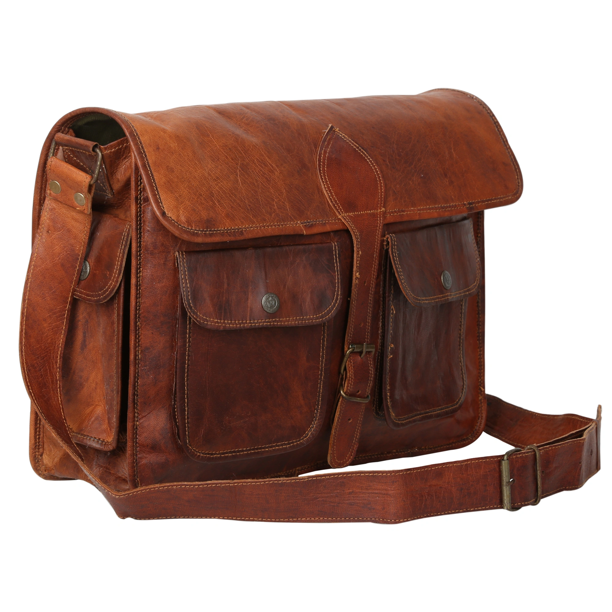 Desert Town Unisex Genuine Leather 11 Ltr. Vintage Brown Laptop Messenger Bag 15X11&quot;-(MESS119)-MESS119-15X11